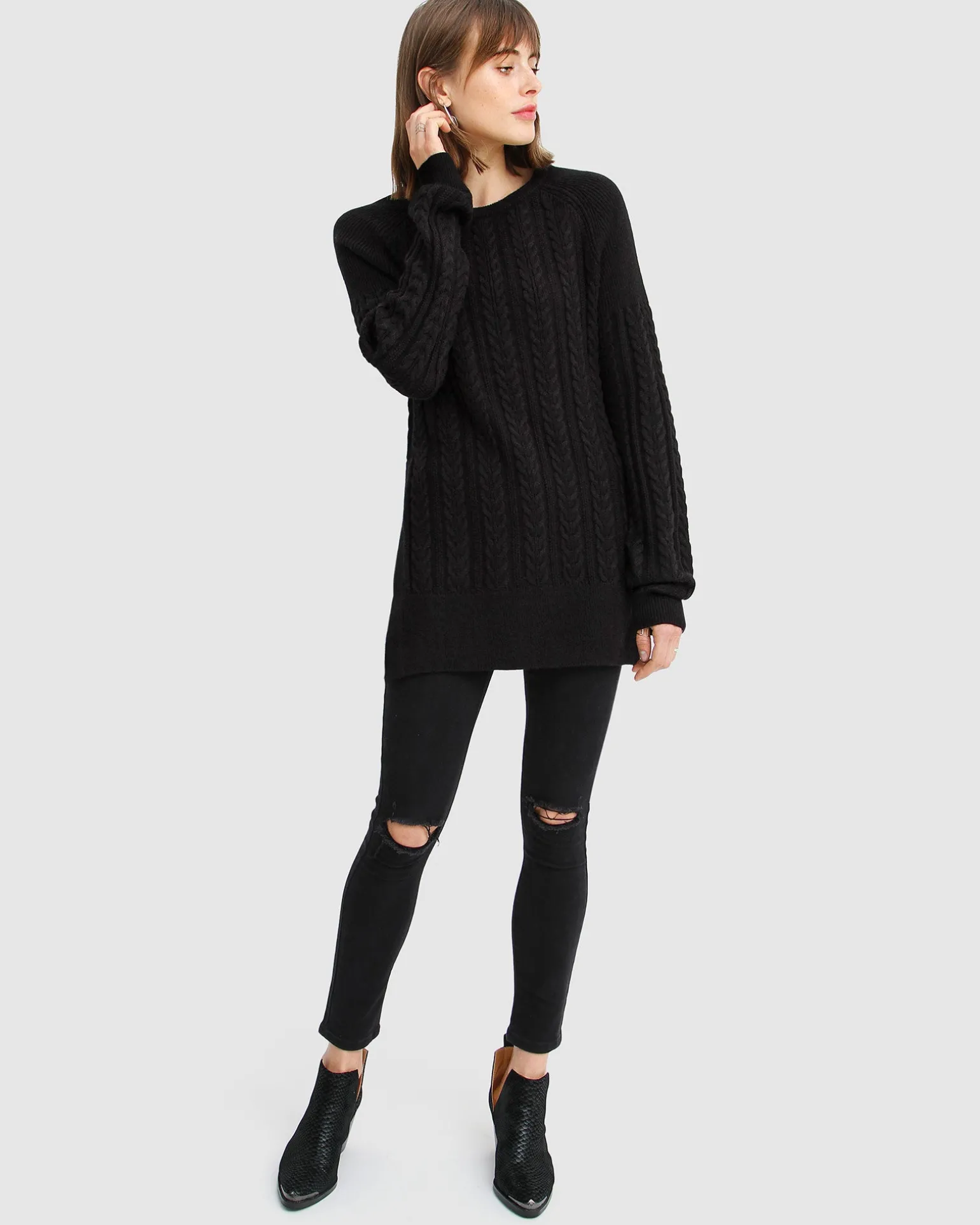 Belle & Bloom Sweaters | Sweaters>At Last Cable Knit Jumper with Slit -