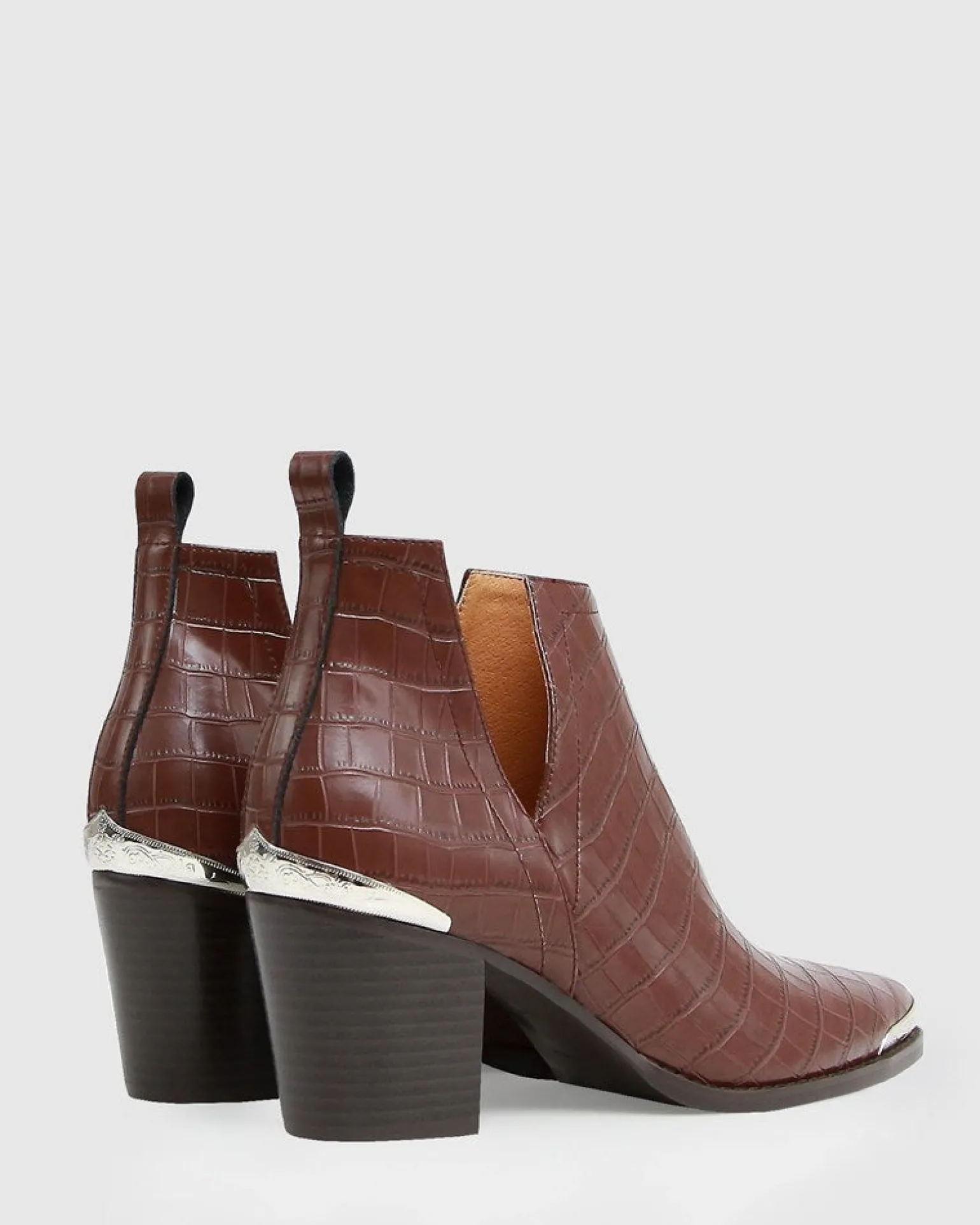Belle & Bloom Boots>Austin Croc Embossed Ankle Boot - Chocolate FINAL SALE