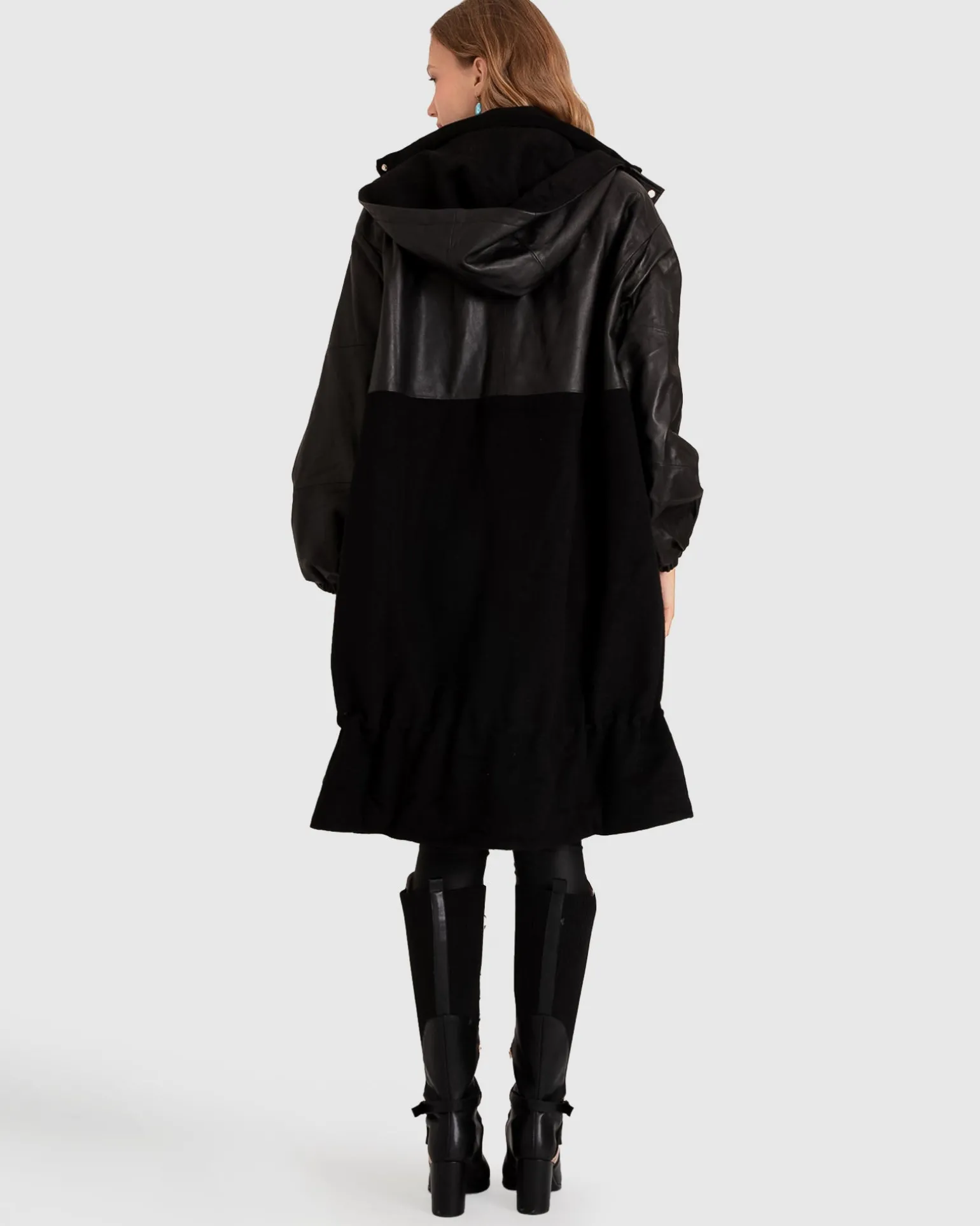 Belle & Bloom Premium Coats | Wool Coats>Back to Oversized Leather Panelled Coat -