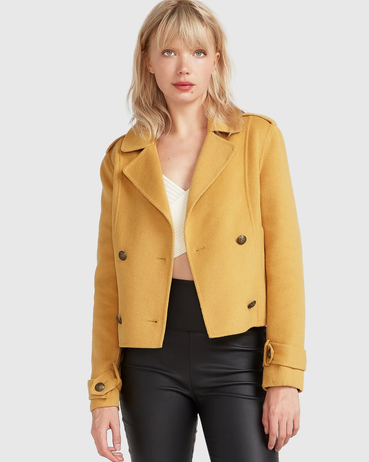 Belle & Bloom Wool Coats | Wool Coats>Better Off Military Peacoat - Antique Gold