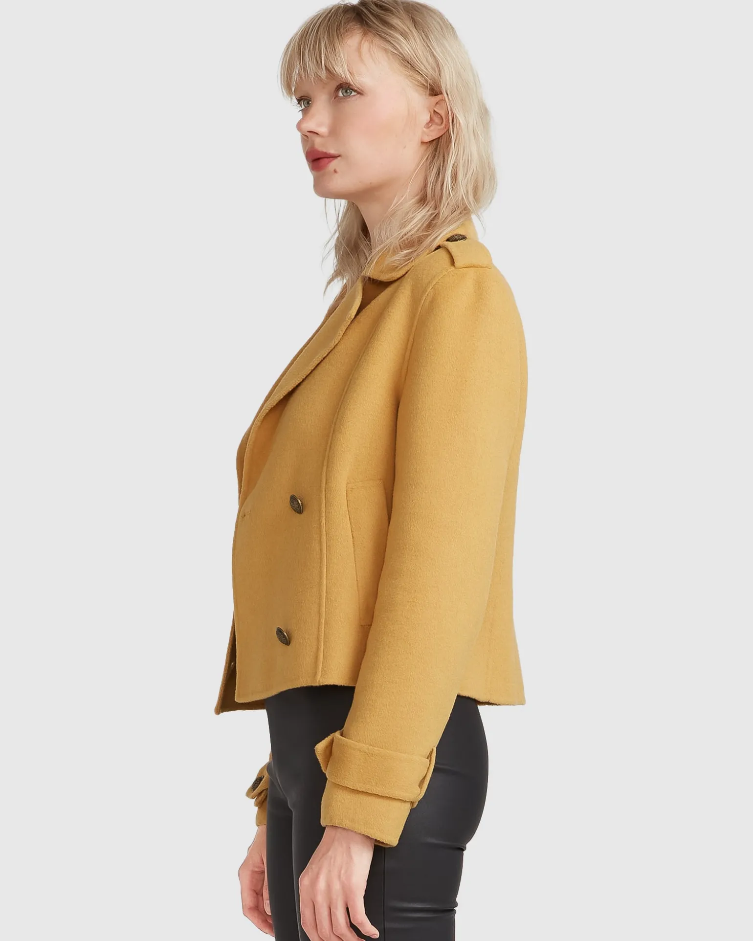 Belle & Bloom Wool Coats | Wool Coats>Better Off Military Peacoat - Antique Gold