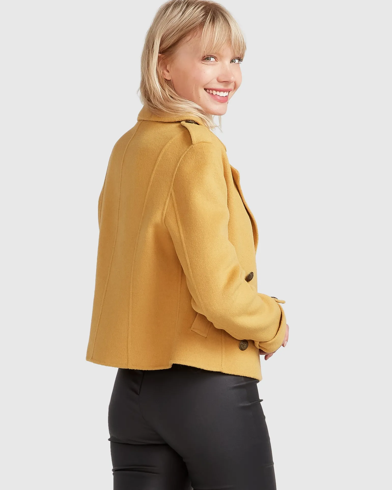 Belle & Bloom Wool Coats | Wool Coats>Better Off Military Peacoat - Antique Gold