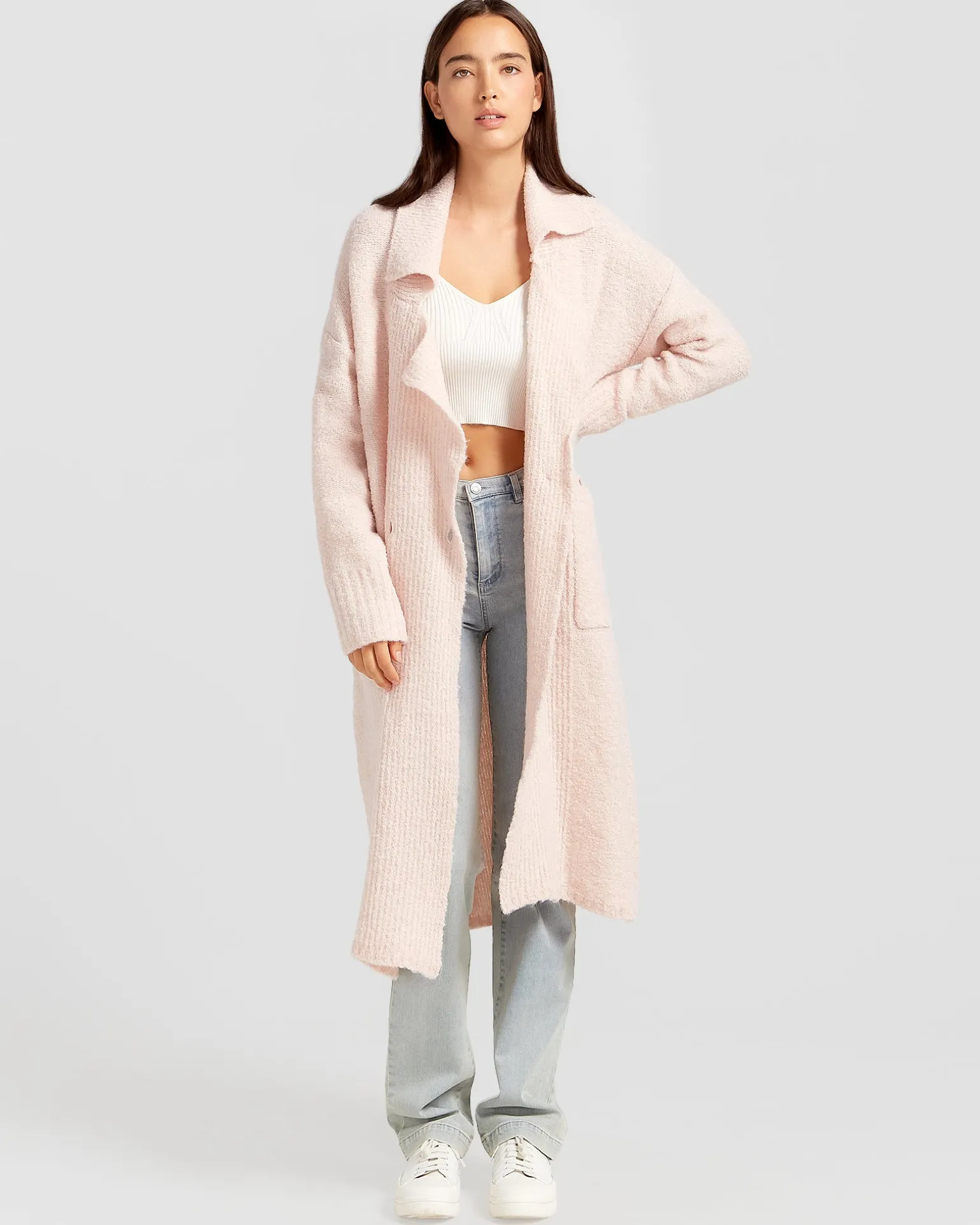 Belle & Bloom Cardigans | Cardigans>Born To Run Sustainable Sweater Coat - Pale Pink