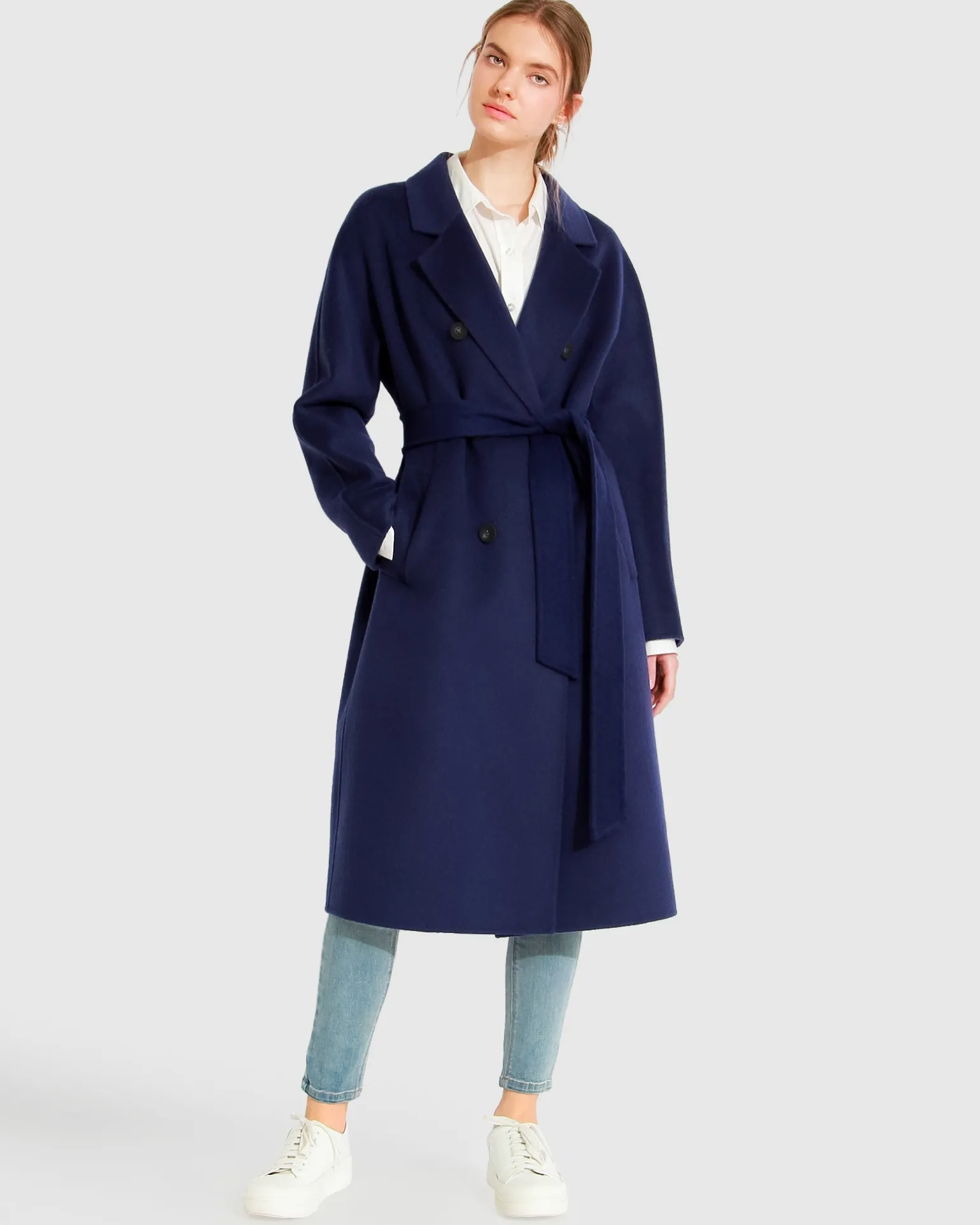 Belle & Bloom Belted Coats | Wool Coats>Boss Girl Double-Breasted Lined Wool Coat - Midnight Blue