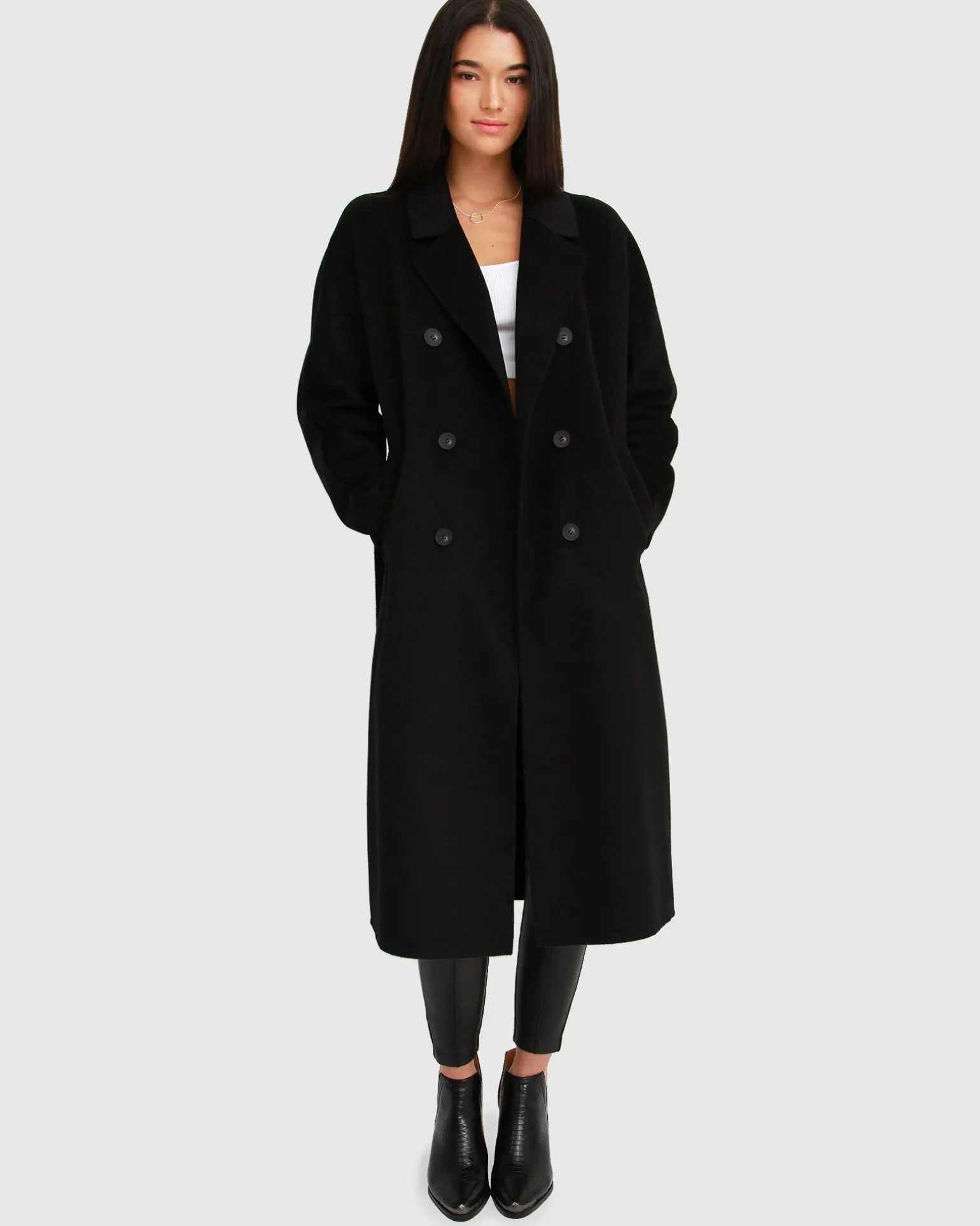 Belle & Bloom Belted Coats | Wool Coats>Boss Girl Double-Breasted Lined Wool Coat - Black