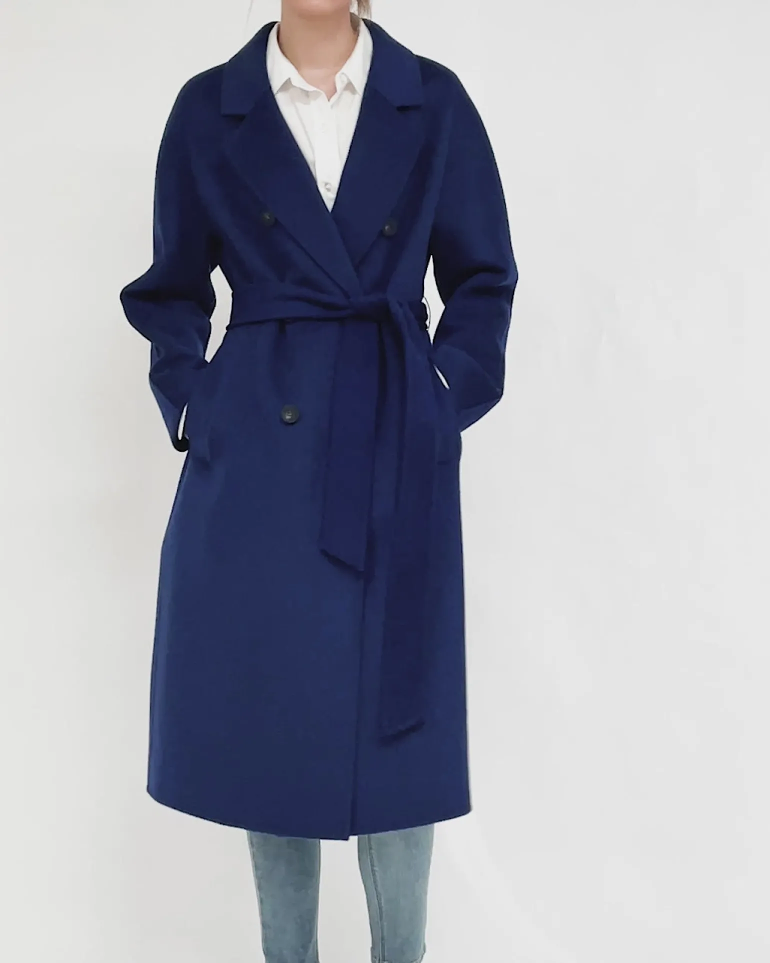 Belle & Bloom Belted Coats | Wool Coats>Boss Girl Double-Breasted Lined Wool Coat - Midnight Blue
