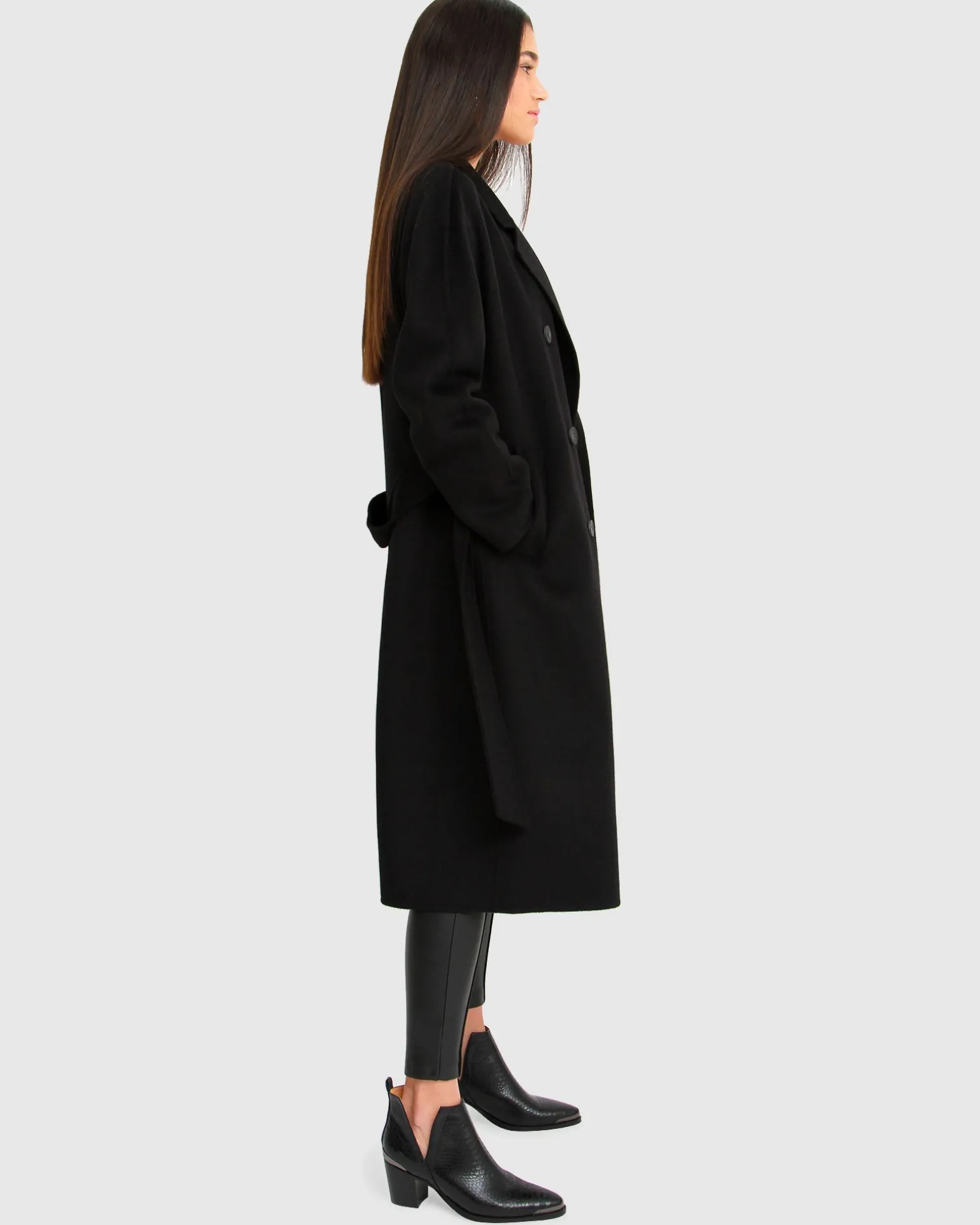 Belle & Bloom Belted Coats | Wool Coats>Boss Girl Double-Breasted Lined Wool Coat - Black