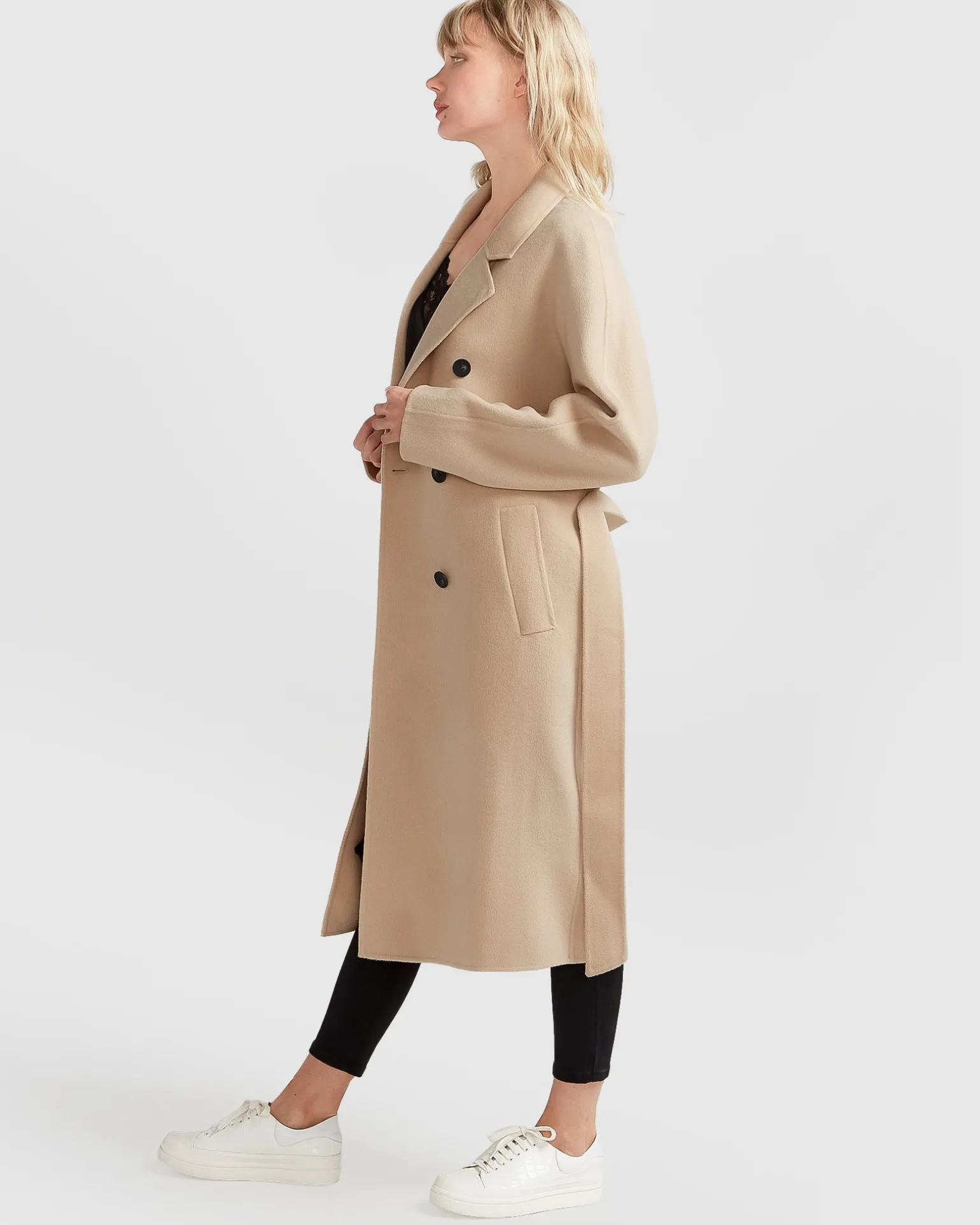 Belle & Bloom Belted Coats | Wool Coats>Boss Girl Double-Breasted Lined Wool Coat - Pale Oat