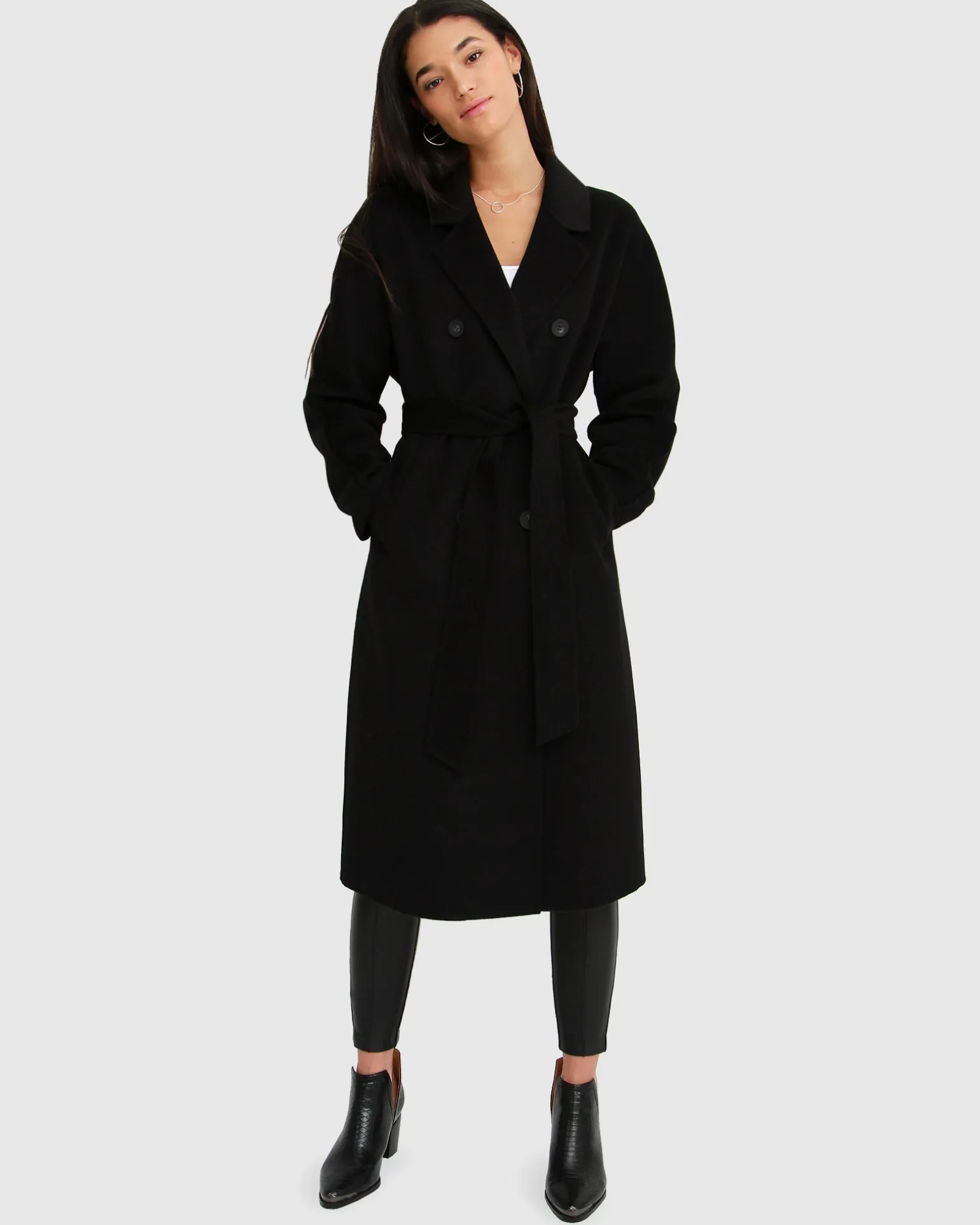 Belle & Bloom Belted Coats | Wool Coats>Boss Girl Double-Breasted Lined Wool Coat - Black