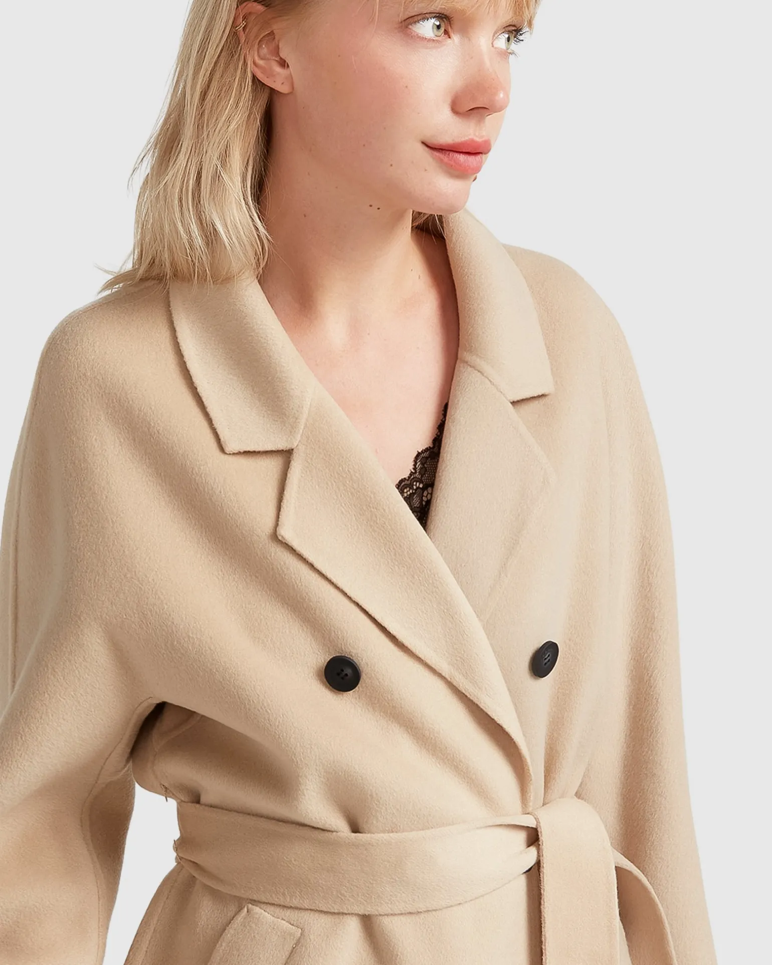Belle & Bloom Belted Coats | Wool Coats>Boss Girl Double-Breasted Lined Wool Coat - Pale Oat