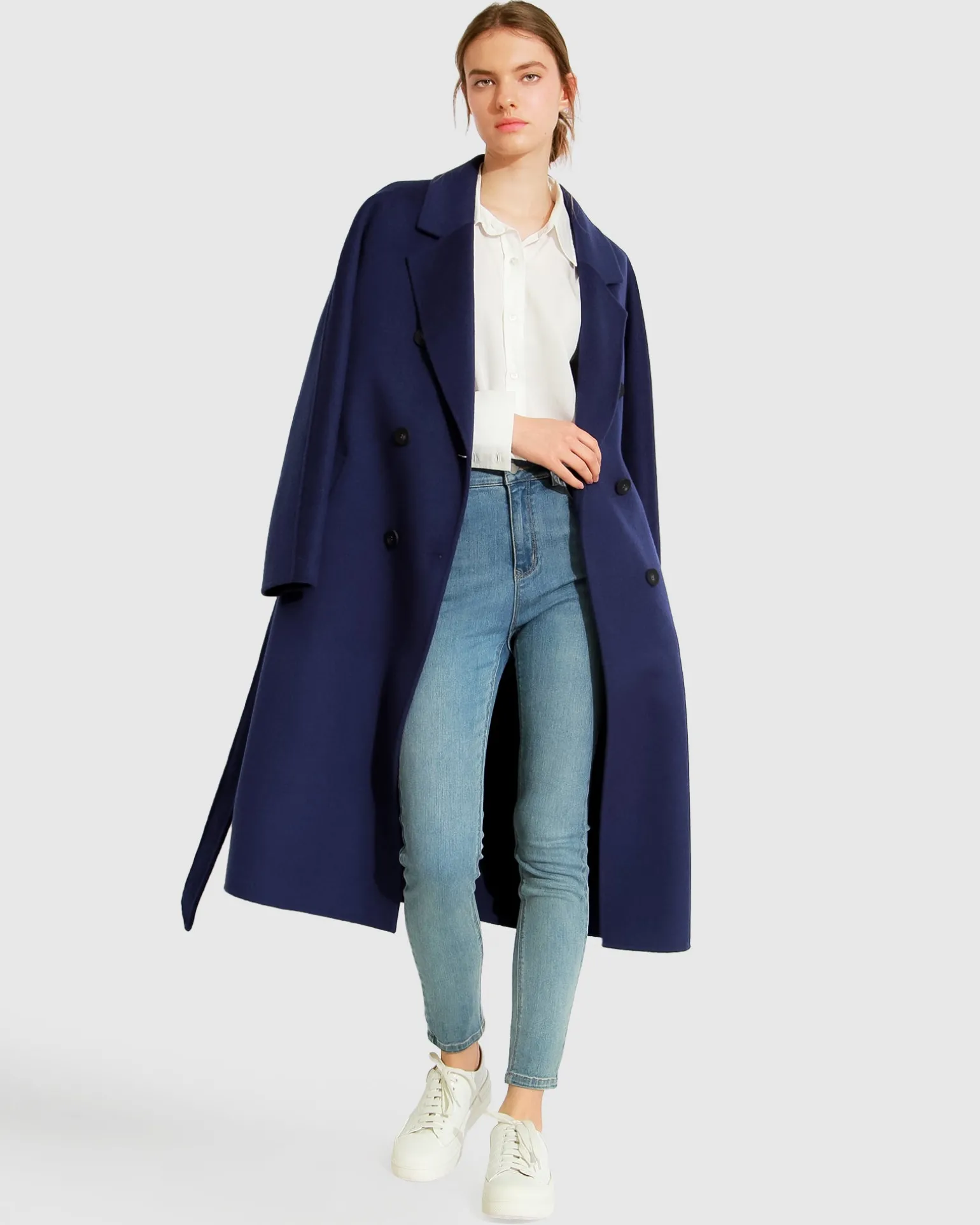 Belle & Bloom Belted Coats | Wool Coats>Boss Girl Double-Breasted Lined Wool Coat - Midnight Blue