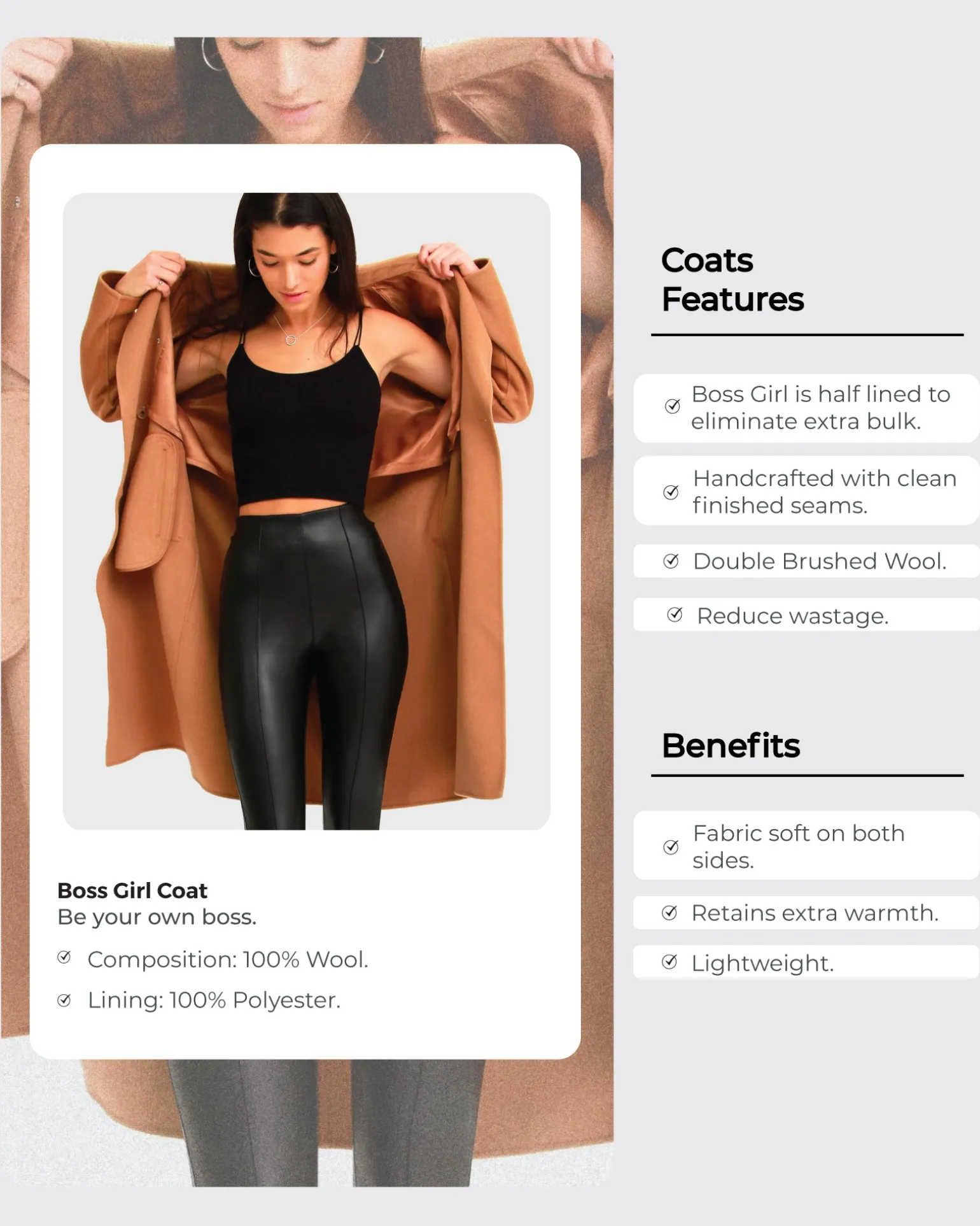 Belle & Bloom Belted Coats | Wool Coats>Boss Girl Double-Breasted Lined Wool Coat - Black