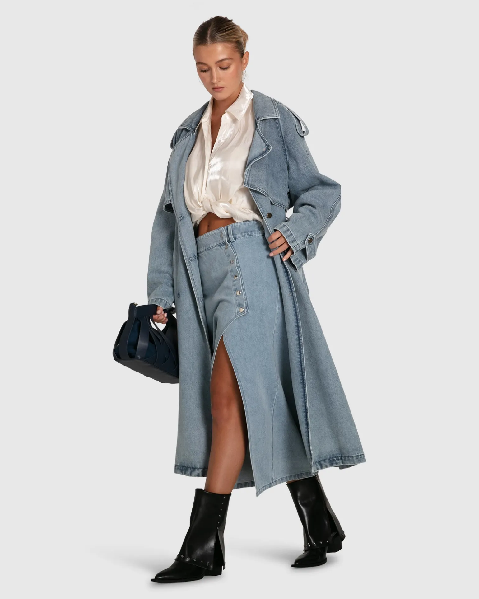 Belle & Bloom Skirts>Can't Forget You Denim Midi Skirt