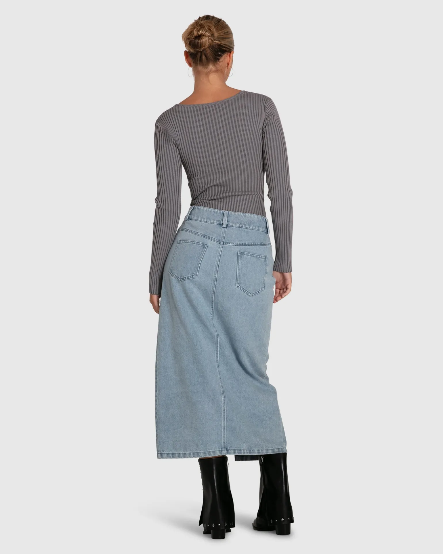 Belle & Bloom Skirts>Can't Forget You Denim Midi Skirt