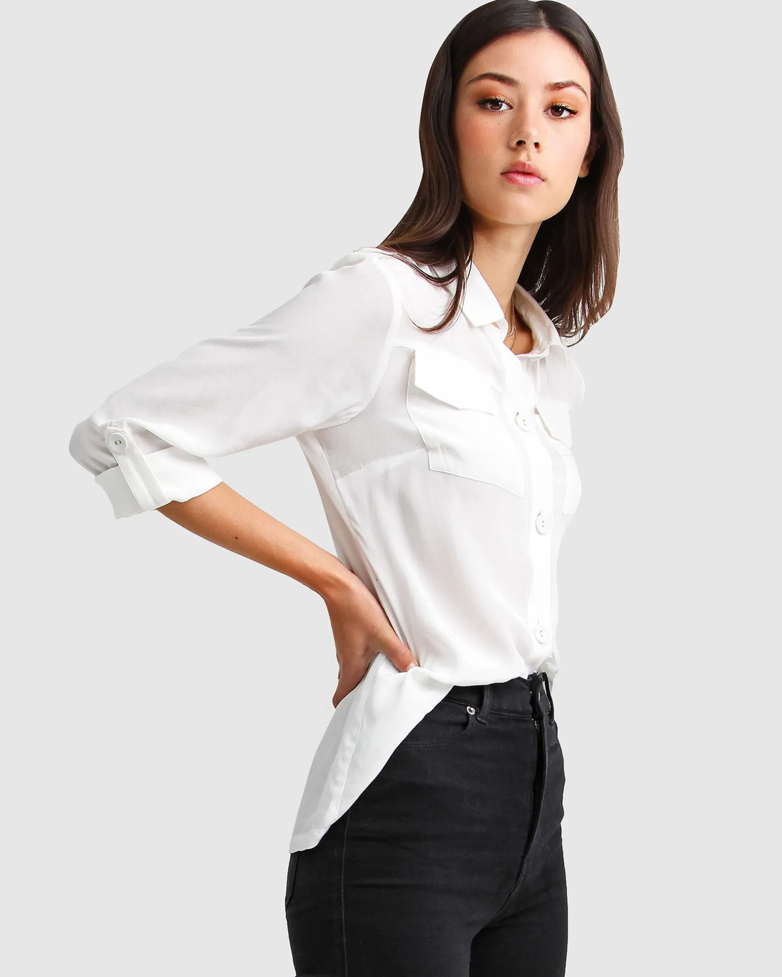 Belle & Bloom Shirts & Blouses>Eclipse Rolled Sleeve Blouse -