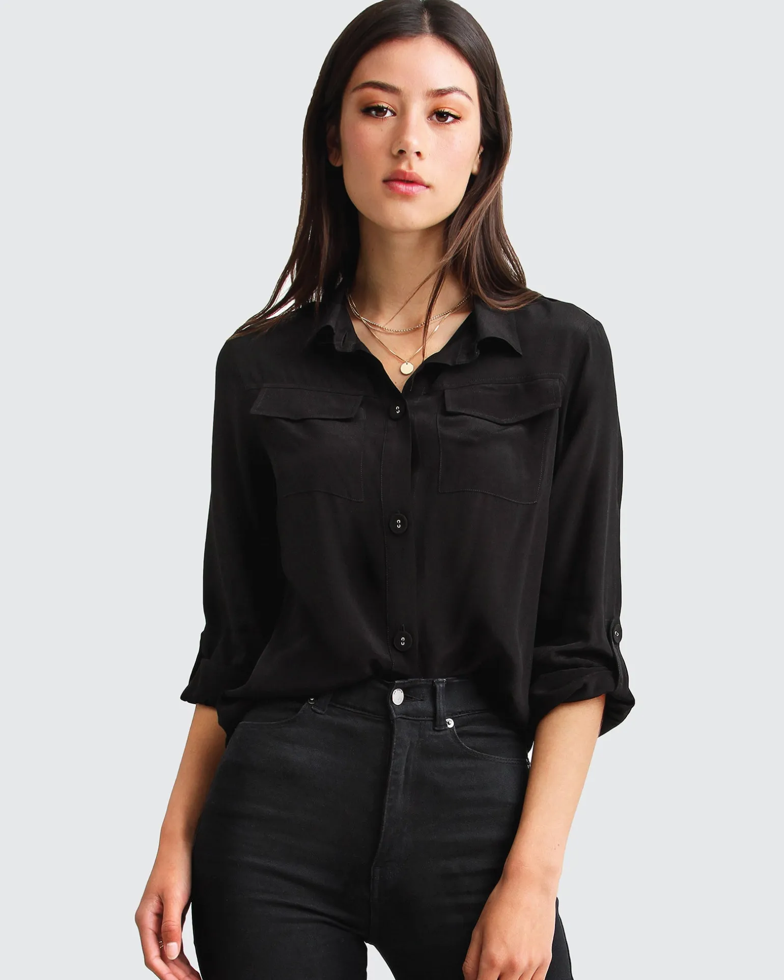 Belle & Bloom Shirts & Blouses>Eclipse Rolled Sleeve Blouse -