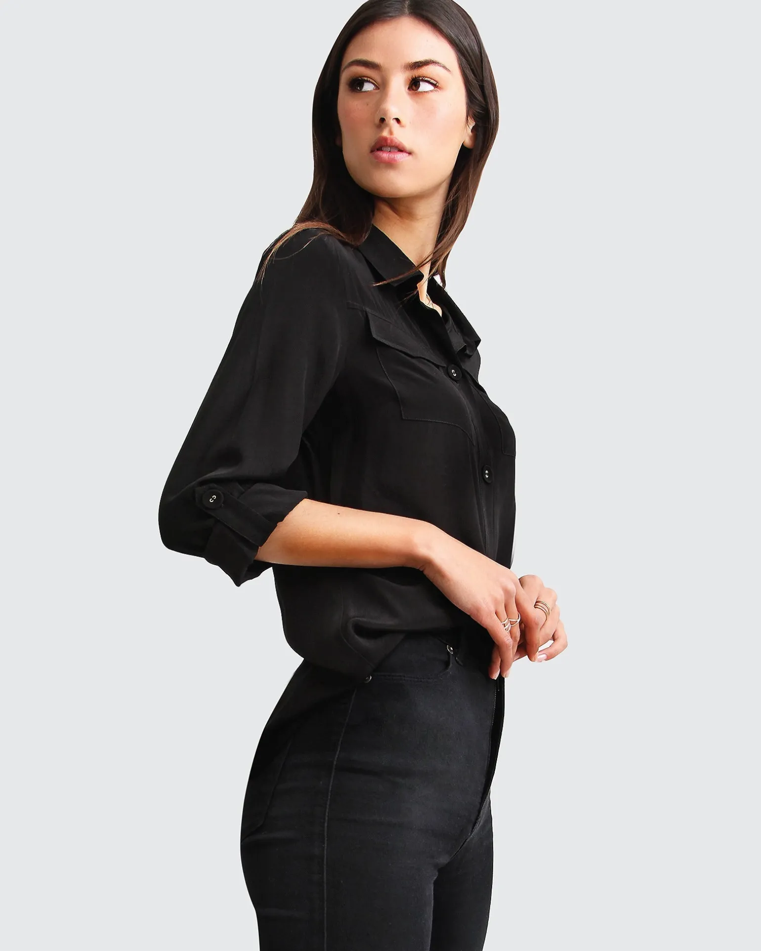 Belle & Bloom Shirts & Blouses>Eclipse Rolled Sleeve Blouse -