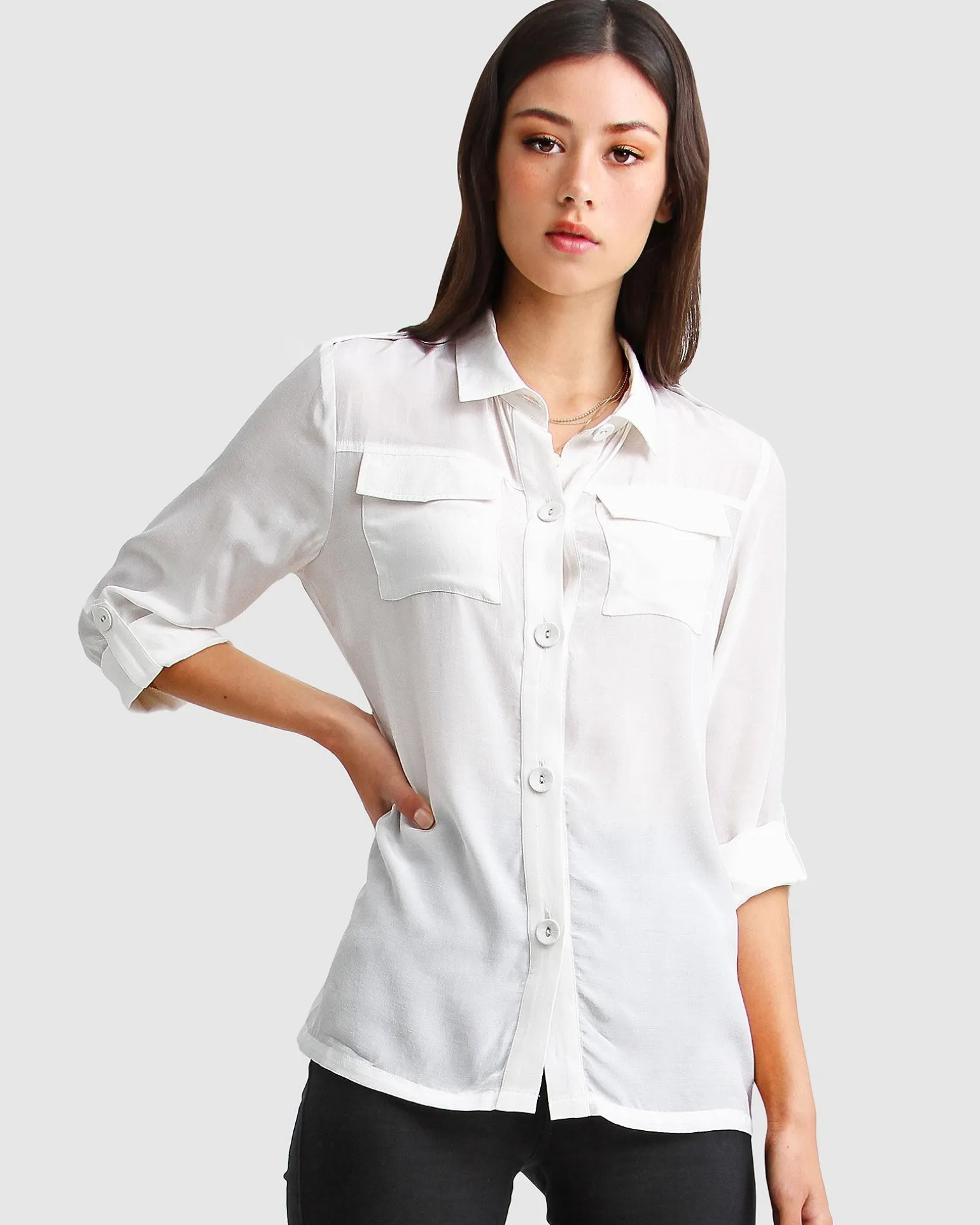 Belle & Bloom Shirts & Blouses>Eclipse Rolled Sleeve Blouse -