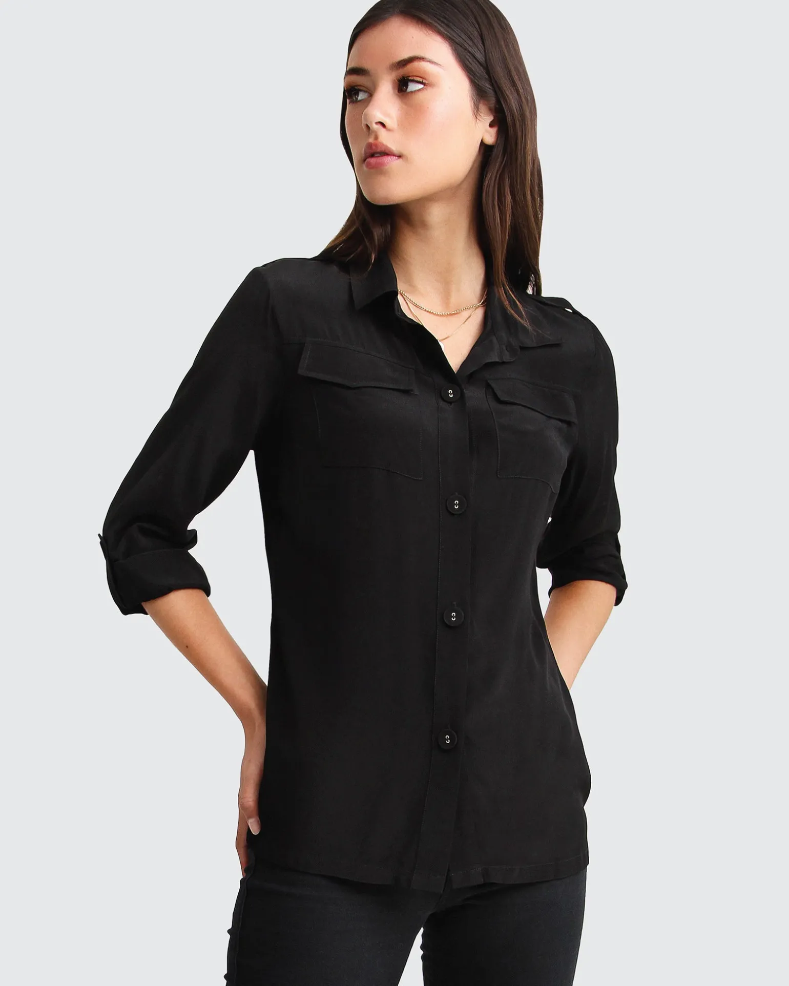 Belle & Bloom Shirts & Blouses>Eclipse Rolled Sleeve Blouse -