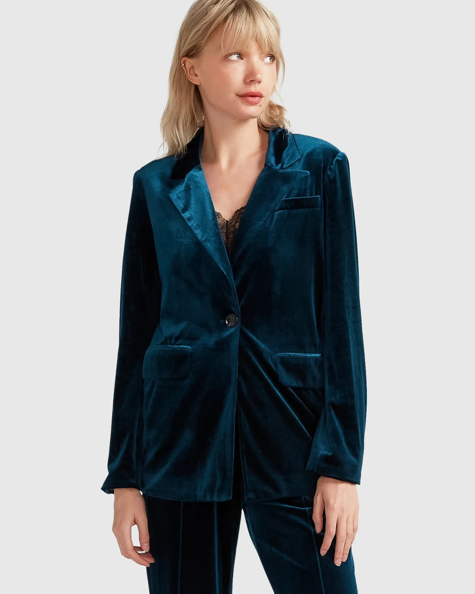 Belle & Bloom Blazers | Suits & Blazers>Eternity Velvet Blazer - Dark Teal