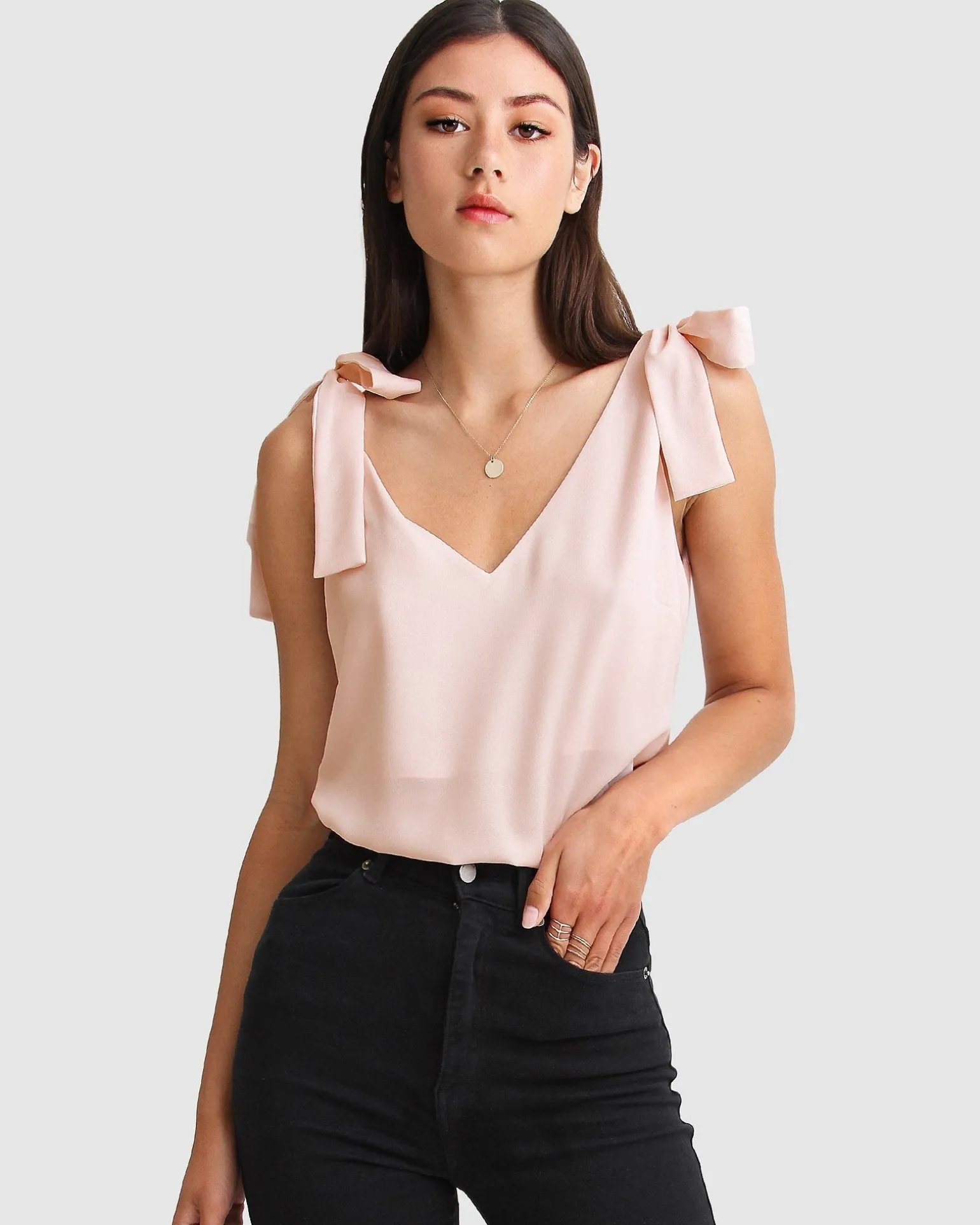 Belle & Bloom Shirts & Blouses>Feel For You V-Neck Top - Blush
