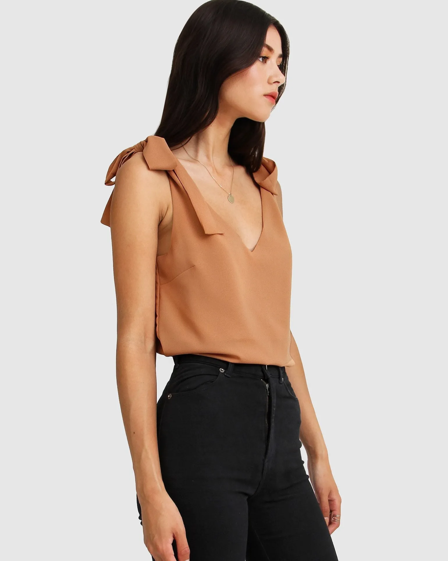 Belle & Bloom Shirts & Blouses>Feel For You V-Neck Top - Camel