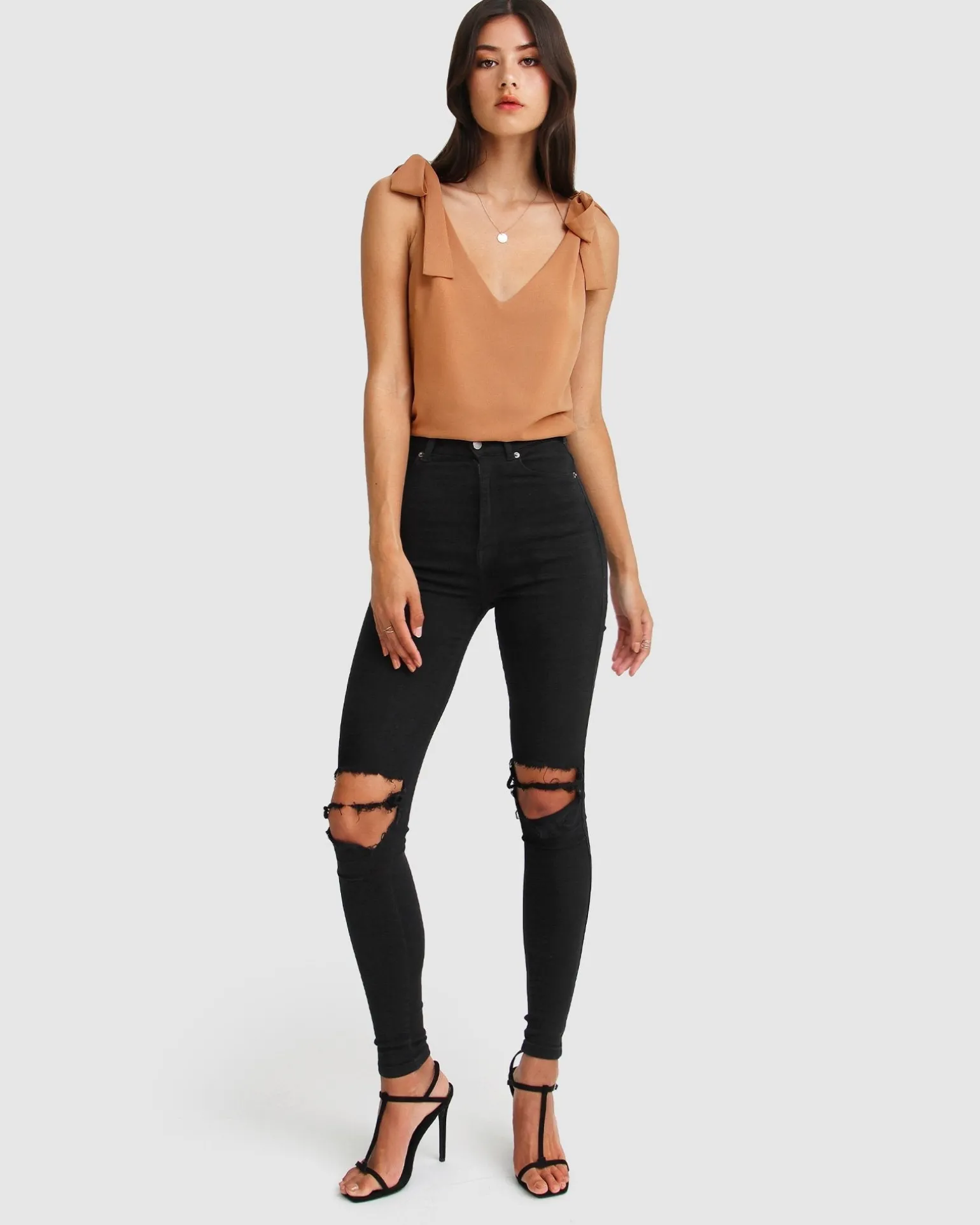 Belle & Bloom Shirts & Blouses>Feel For You V-Neck Top - Camel