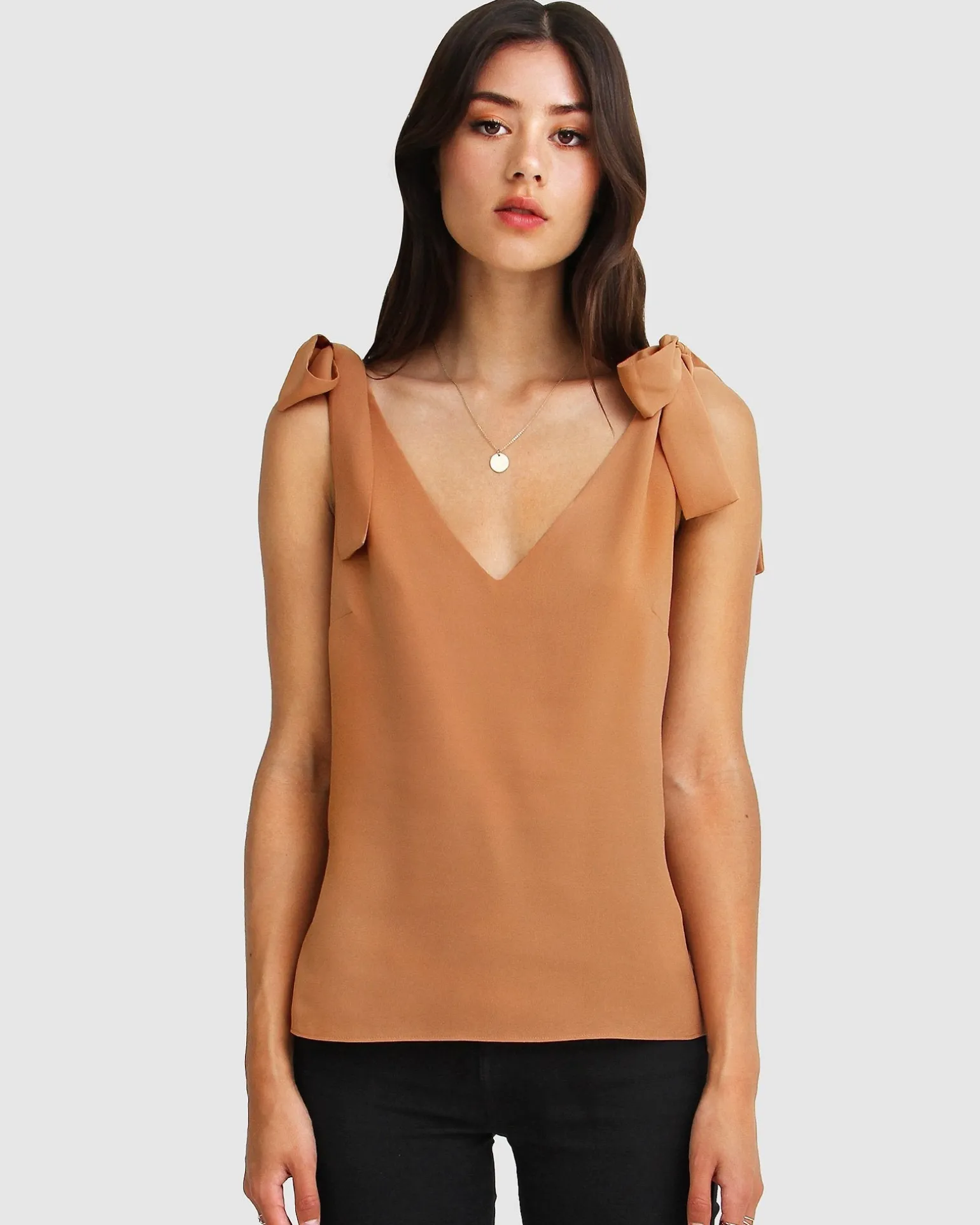 Belle & Bloom Shirts & Blouses>Feel For You V-Neck Top - Camel