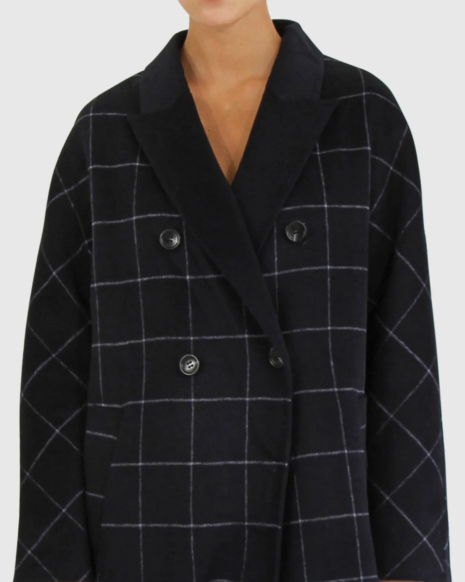 Belle & Bloom Wool Coats | Wool Coats>Guestlist Oversized Double Breasted Coat - Navy Plaid