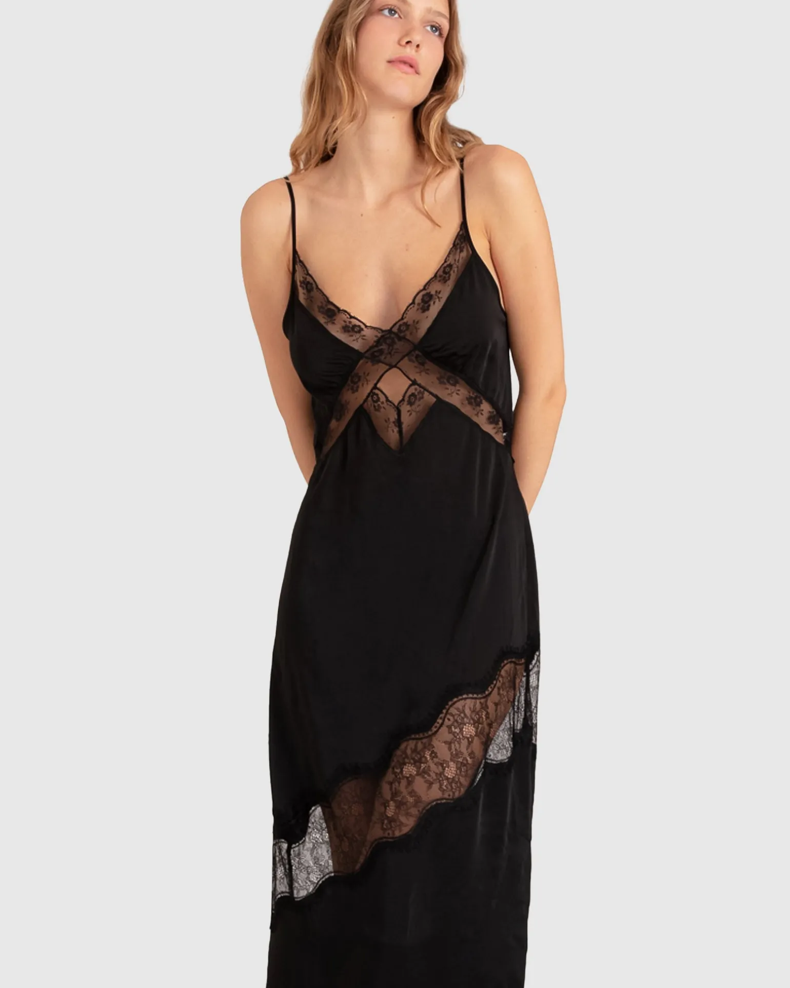 Belle & Bloom Midi Dresses | Midi Dresses>Heavenly Bodies Lace Slip Dress -