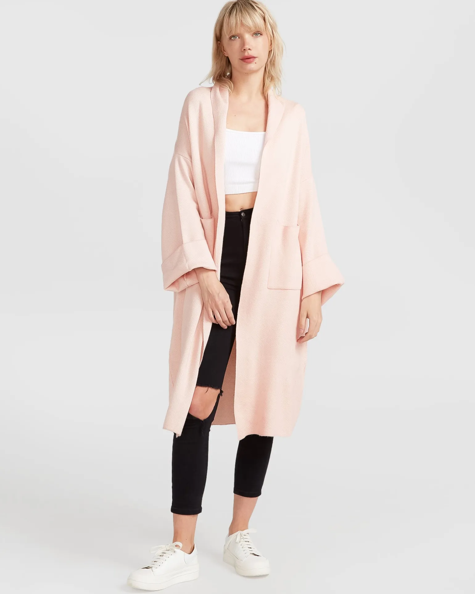 Belle & Bloom Cardigans | Cardigans>Hold The Line Coatigan - Pale Pink