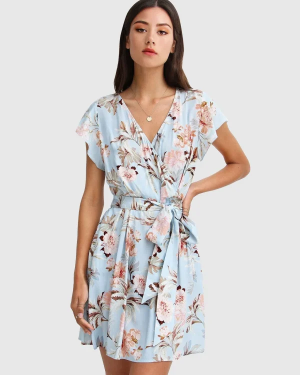 Belle & Bloom Mini Dresses | Mini Dresses>I'm The Star Wrap Dress - Light Blue