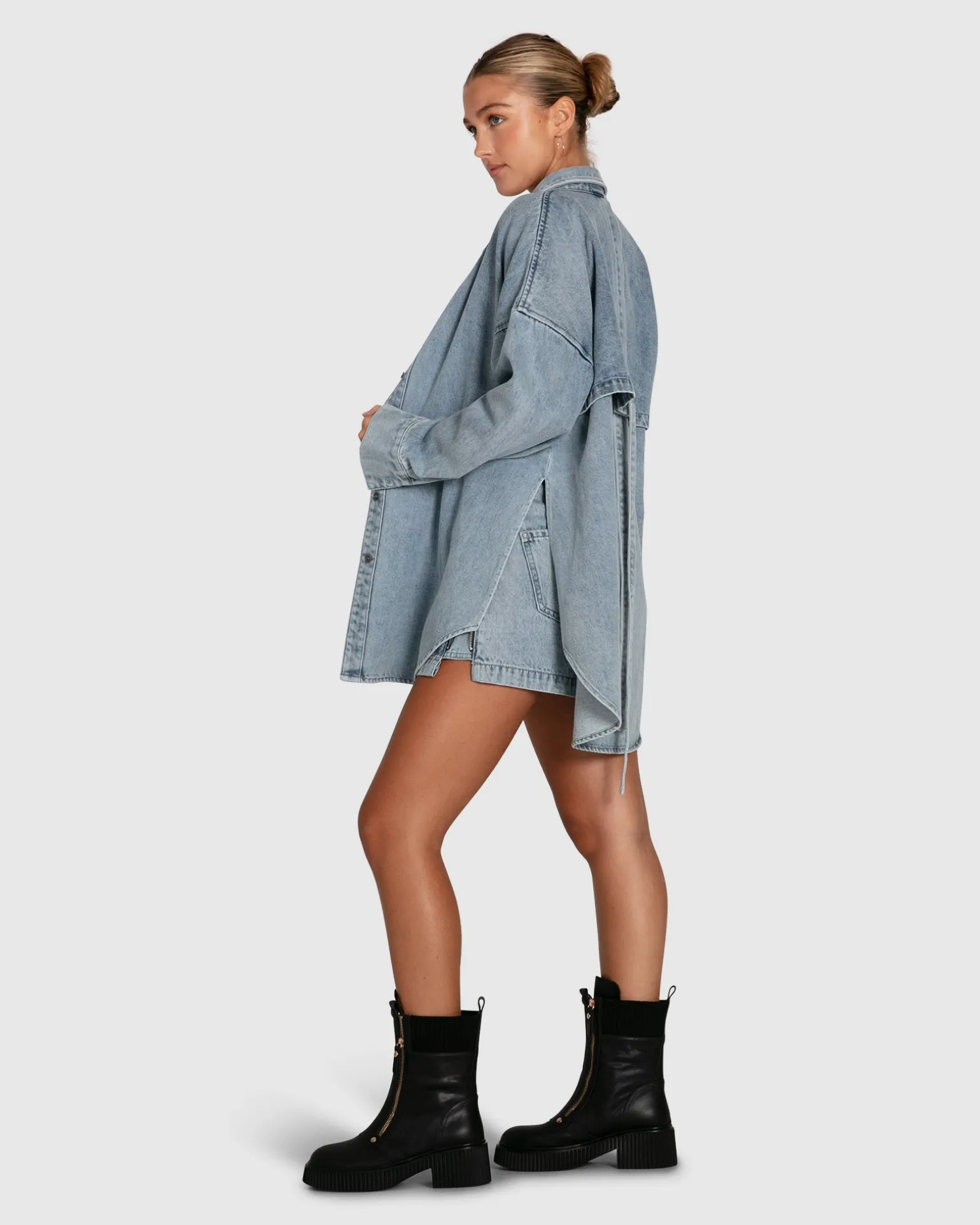 Belle & Bloom Shirts & Blouses>Into Him Oversized Denim Shirt -