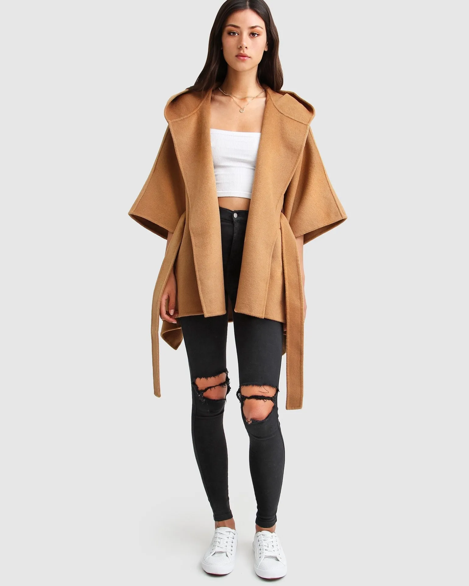 Belle & Bloom Belted Coats | Wool Coats>Jackson Landing Wool Blend Cape Coat - Dark Camel