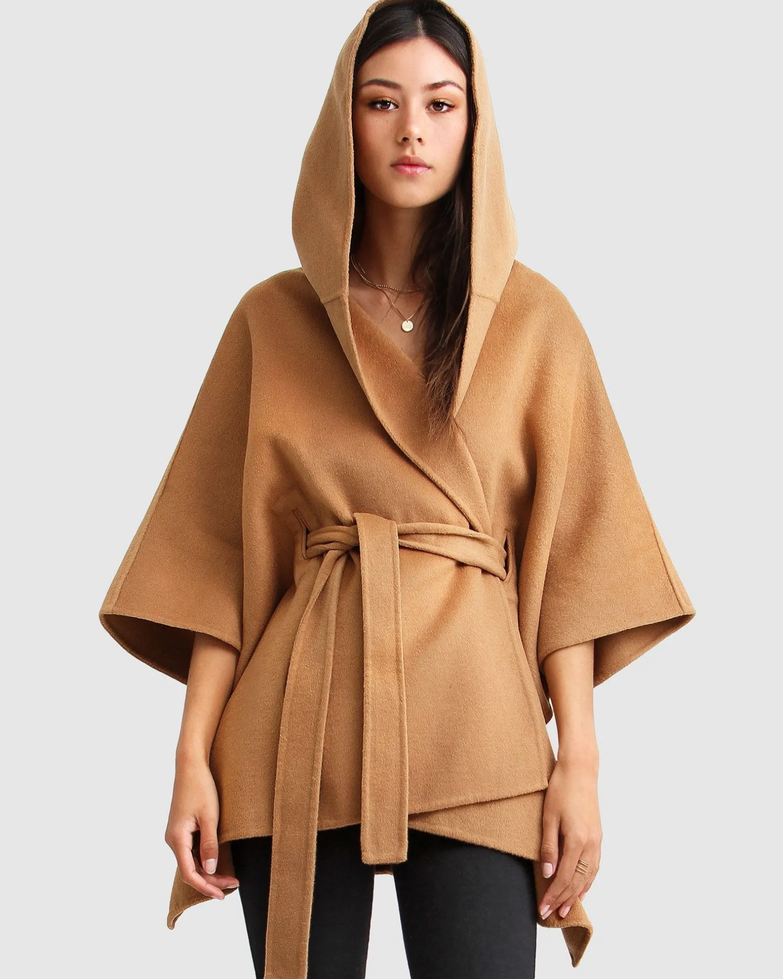 Belle & Bloom Belted Coats | Wool Coats>Jackson Landing Wool Blend Cape Coat - Dark Camel