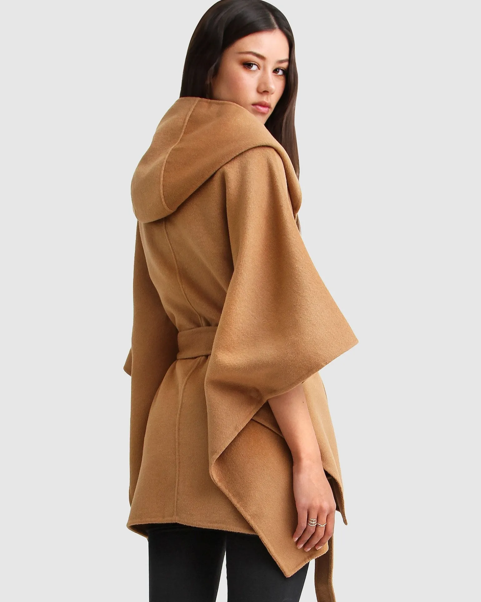 Belle & Bloom Belted Coats | Wool Coats>Jackson Landing Wool Blend Cape Coat - Dark Camel
