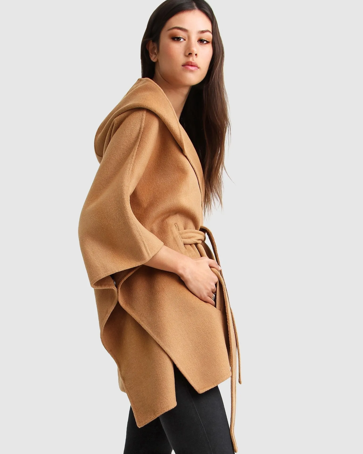 Belle & Bloom Belted Coats | Wool Coats>Jackson Landing Wool Blend Cape Coat - Dark Camel