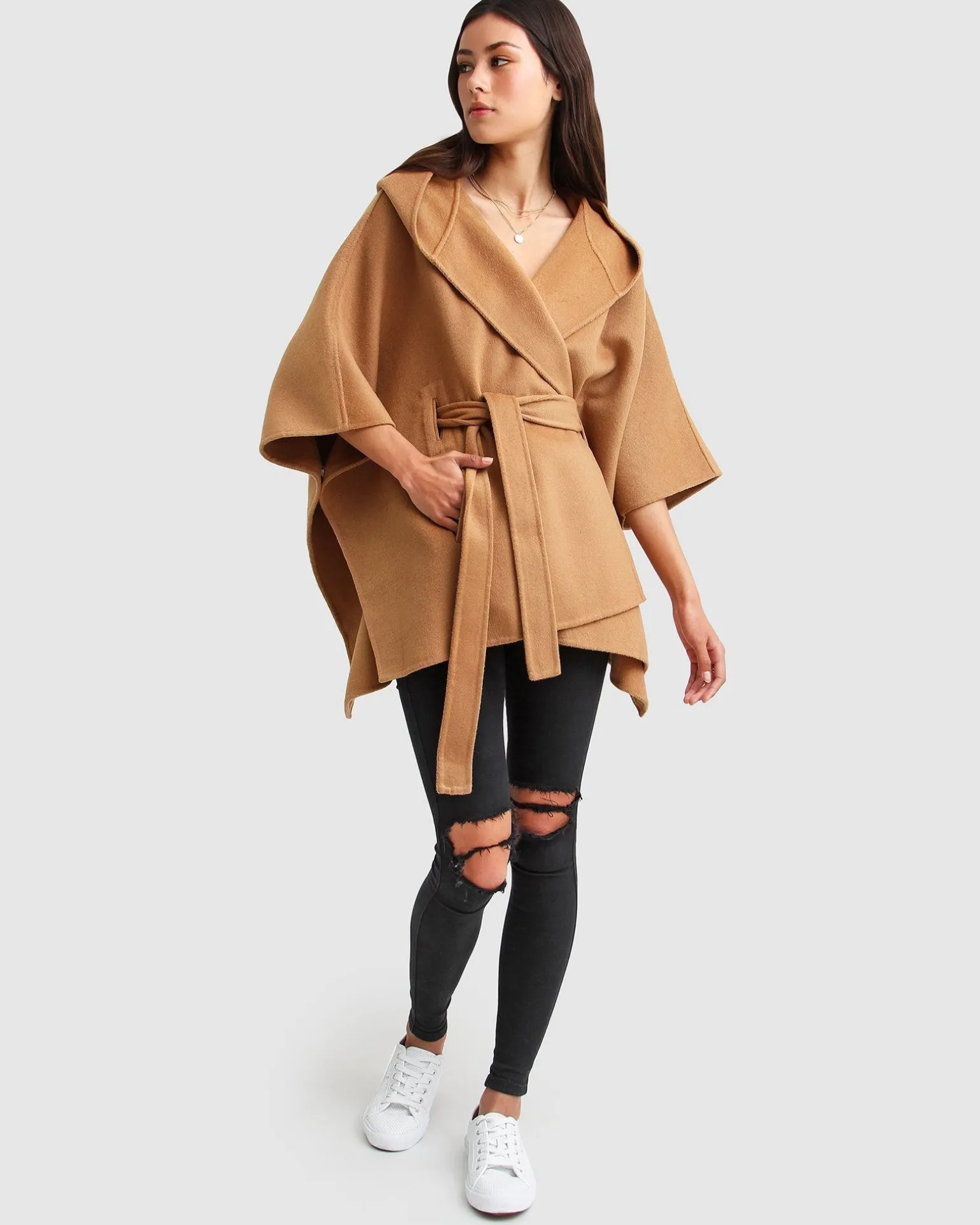 Belle & Bloom Belted Coats | Wool Coats>Jackson Landing Wool Blend Cape Coat - Dark Camel