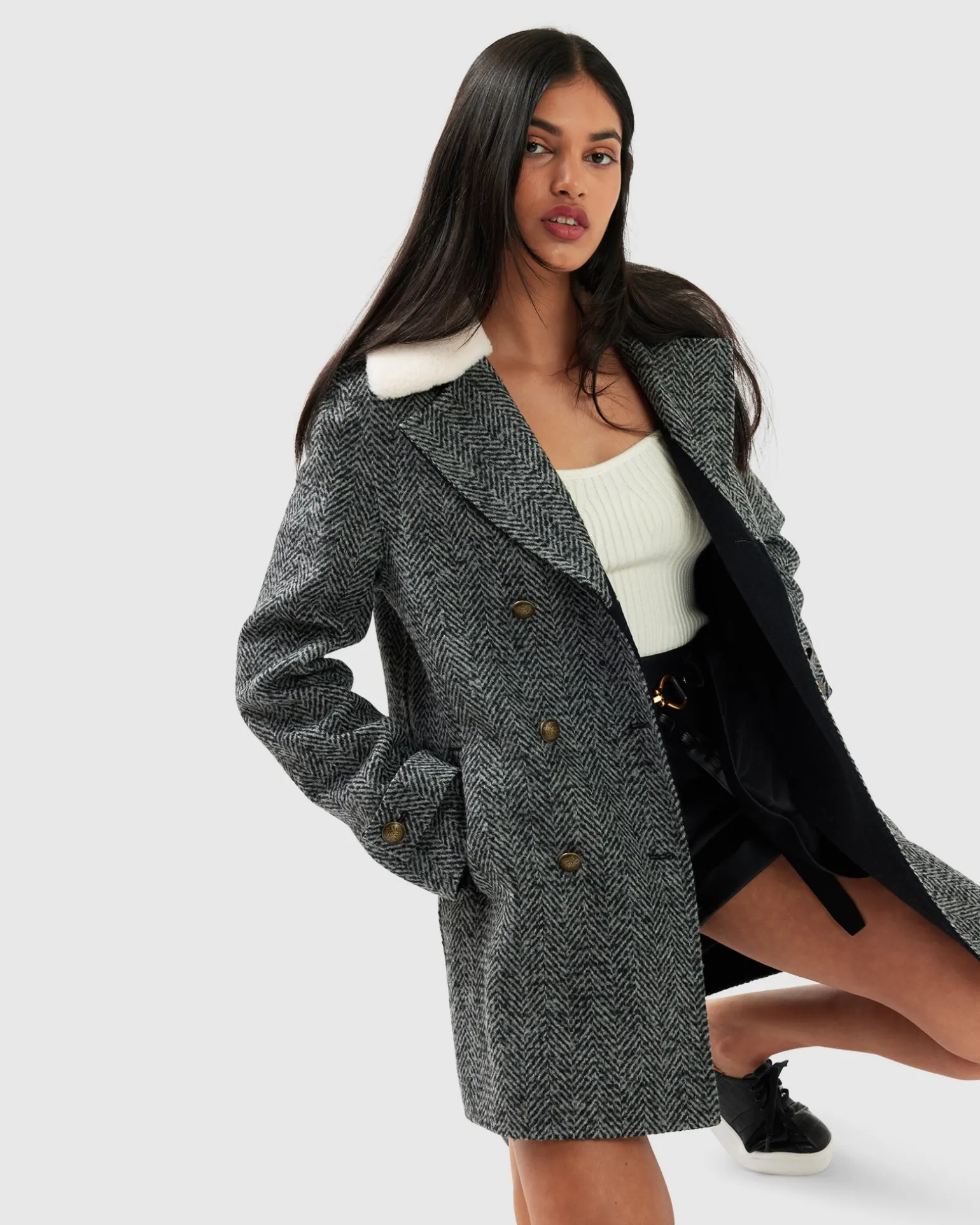 Belle & Bloom Wool Coats | Wool Coats>Liberty Sherpa Collar Wool Blend Coat -