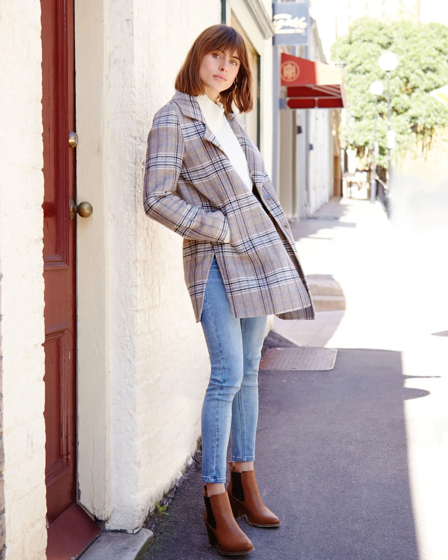 Belle & Bloom Wool Coats | Wool Coats>NEW FIT Ex-Boyfriend Wool Blend Oversized Jacket - Oat Plaid