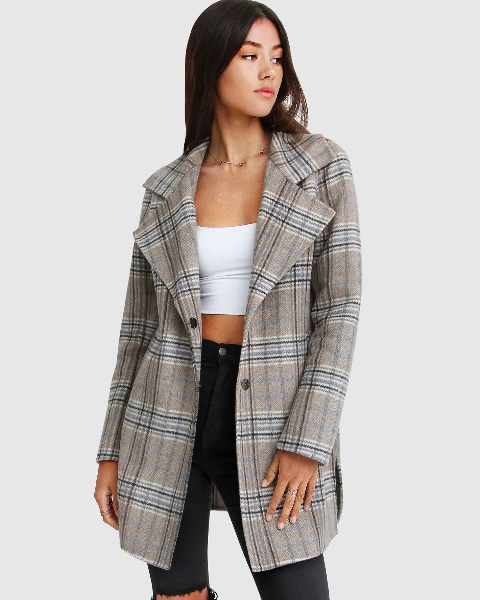 Belle & Bloom Wool Coats | Wool Coats>NEW FIT Ex-Boyfriend Wool Blend Oversized Jacket - Oat Plaid