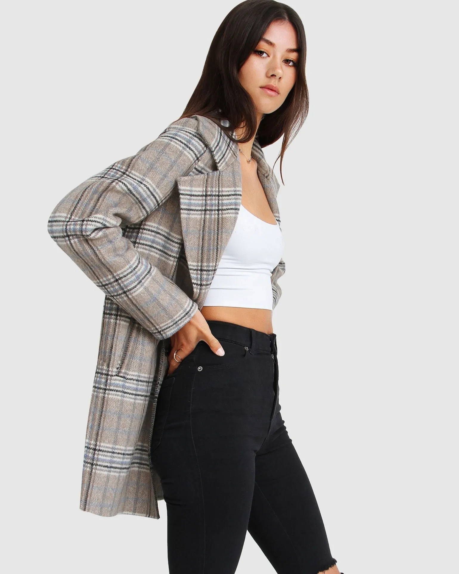 Belle & Bloom Wool Coats | Wool Coats>NEW FIT Ex-Boyfriend Wool Blend Oversized Jacket - Oat Plaid
