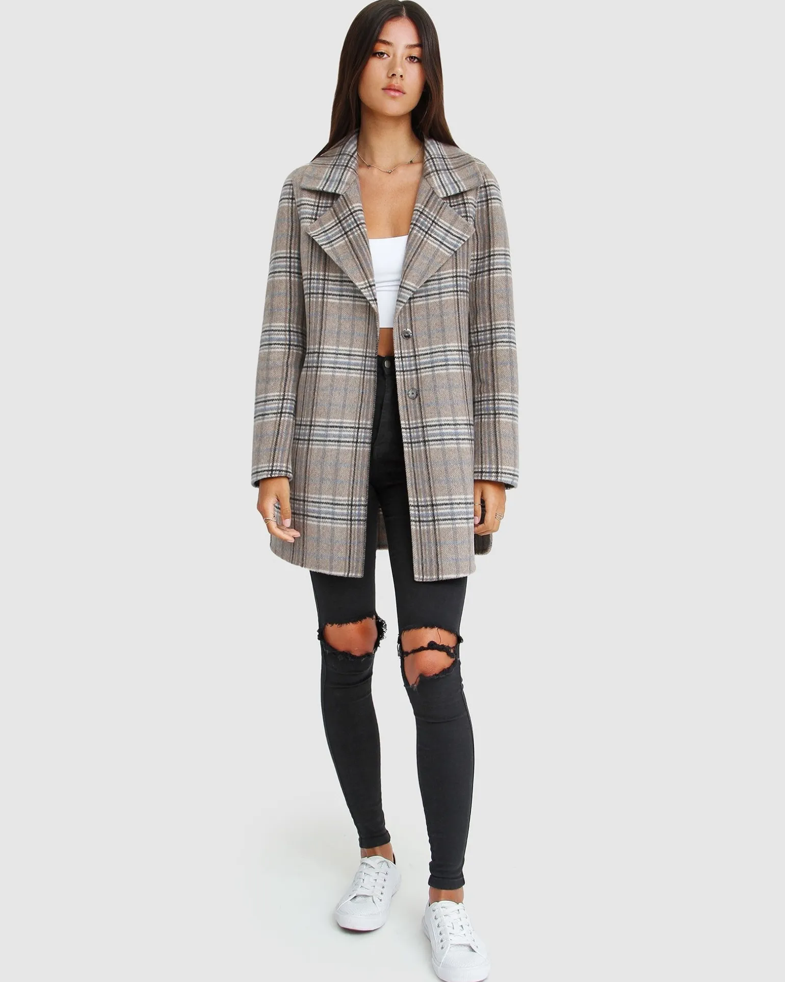 Belle & Bloom Wool Coats | Wool Coats>NEW FIT Ex-Boyfriend Wool Blend Oversized Jacket - Oat Plaid