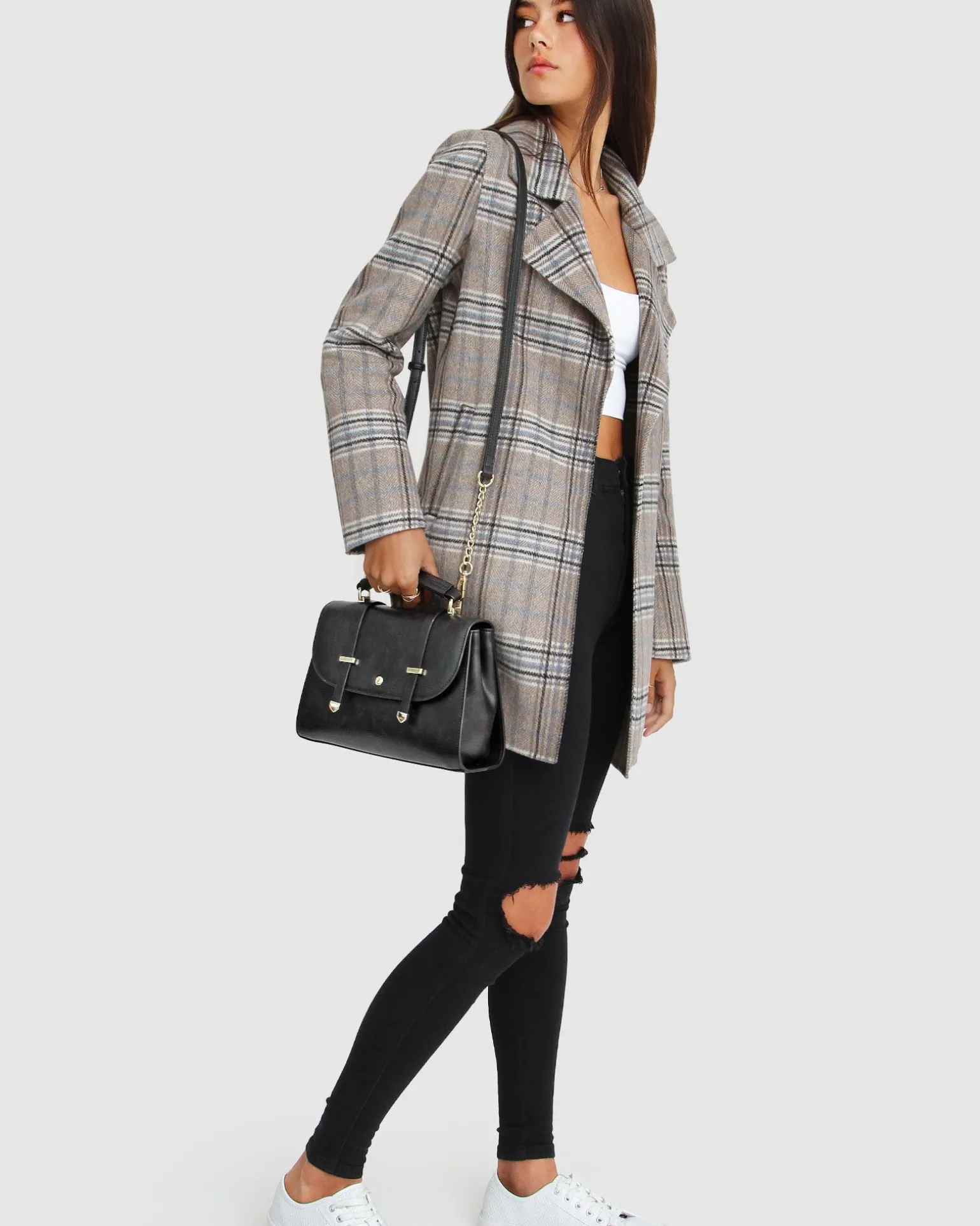 Belle & Bloom Wool Coats | Wool Coats>NEW FIT Ex-Boyfriend Wool Blend Oversized Jacket - Oat Plaid