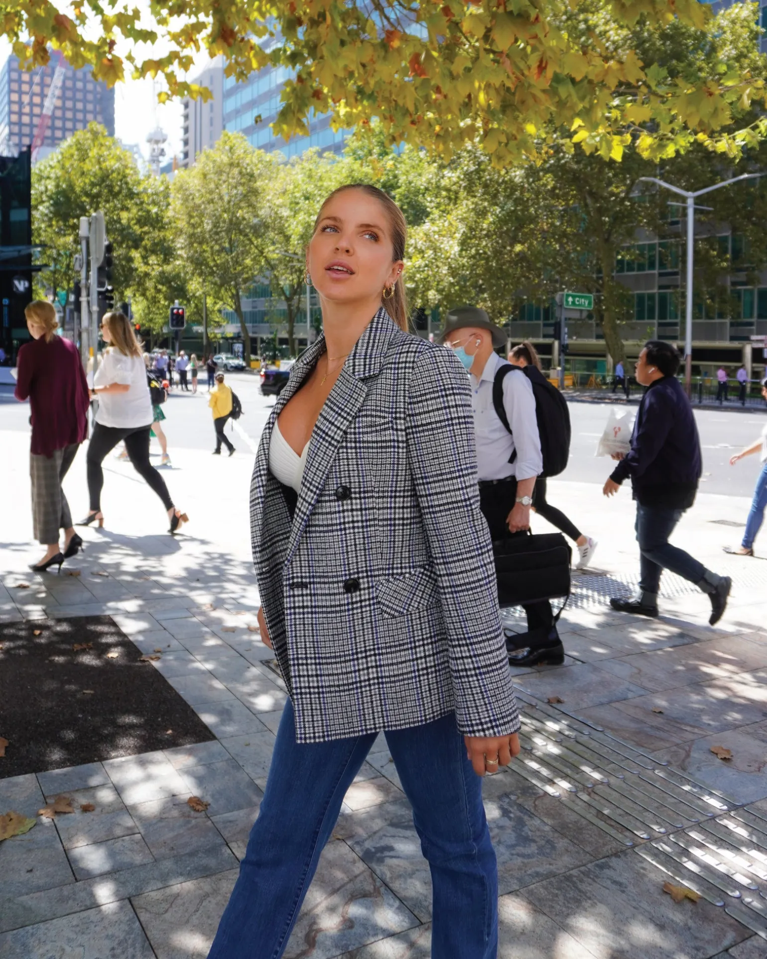 Belle & Bloom Blazers | Suits & Blazers>Piccadilly Wool Blend Plaid Blazer -