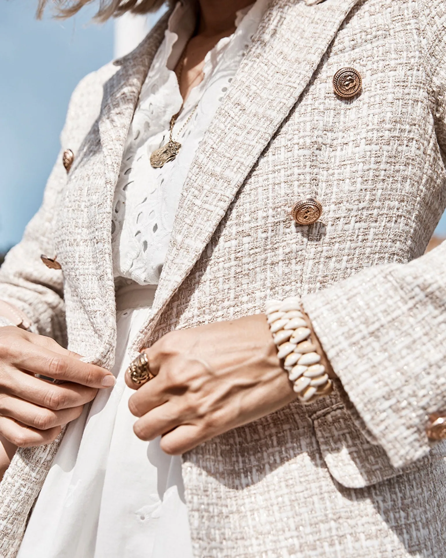 Belle & Bloom Blazers | Suits & Blazers>Princess Polina Tweed Blazer - Beige Marle