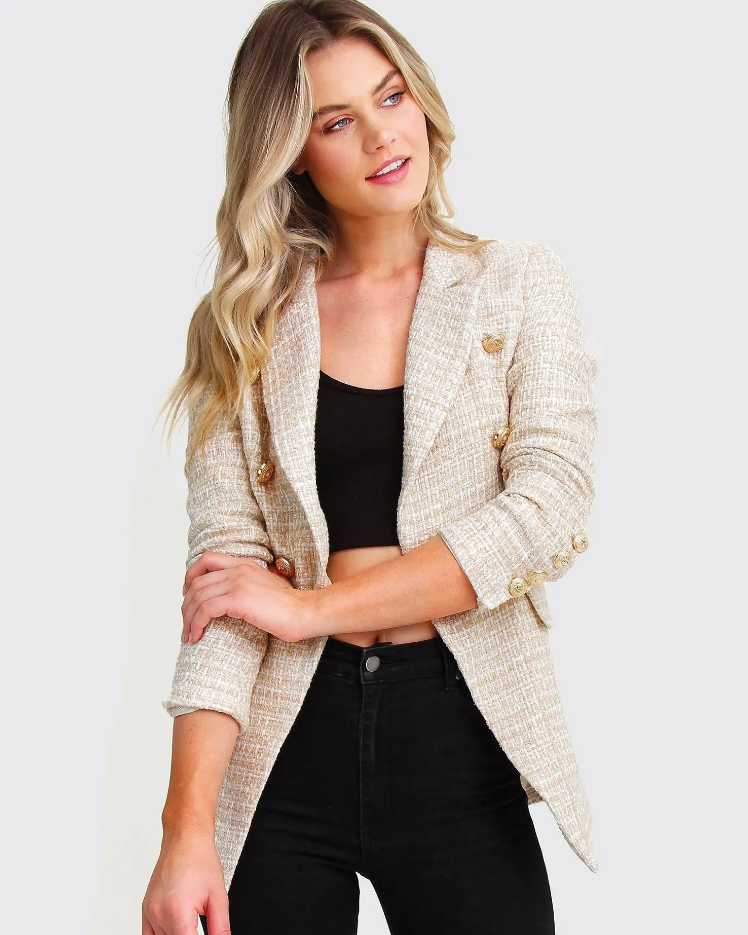 Belle & Bloom Blazers | Suits & Blazers>Princess Polina Tweed Blazer - Beige Marle