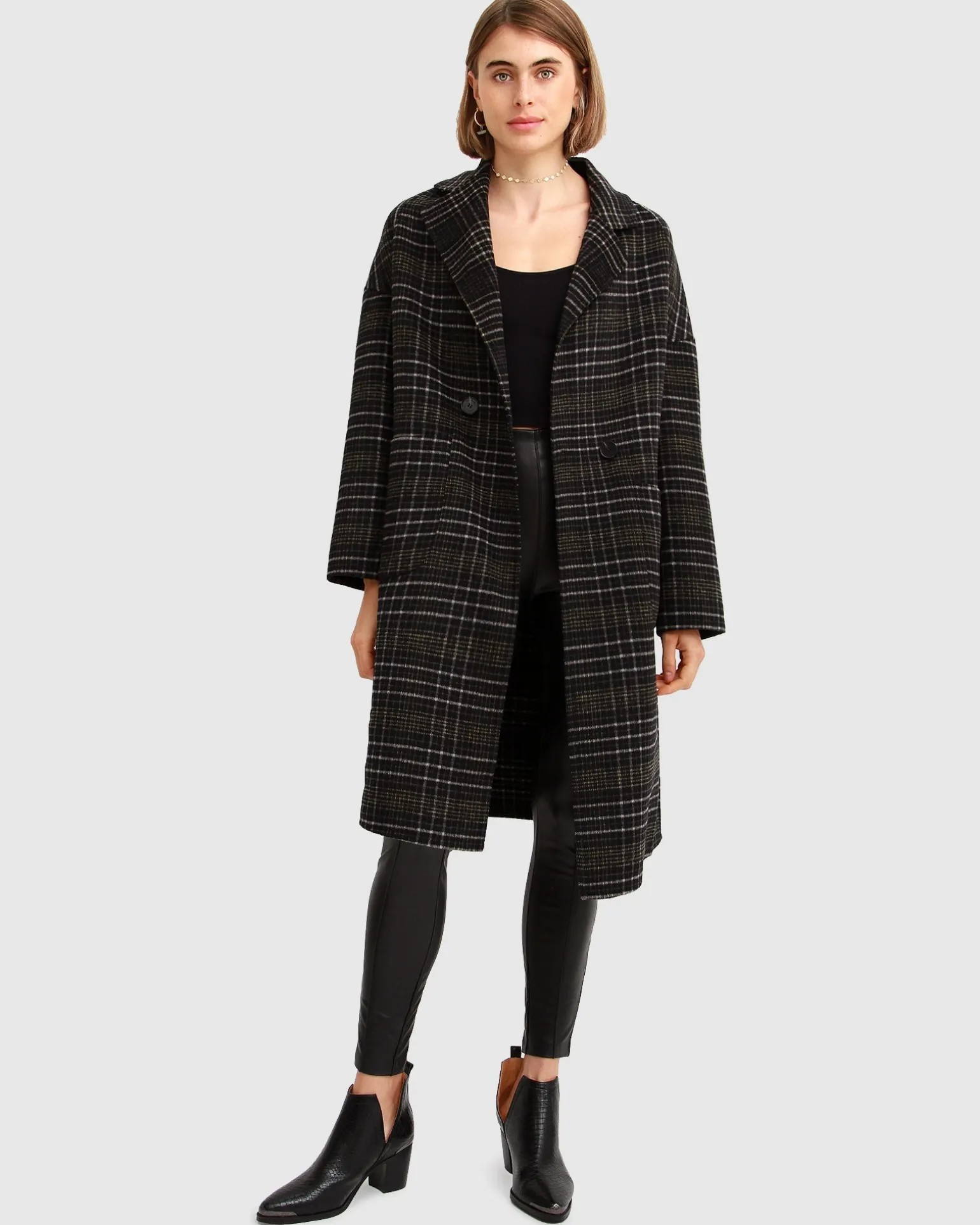 Belle & Bloom Wool Coats | Wool Coats>Publisher Double-Breasted Wool Blend Coat - Black Plaid