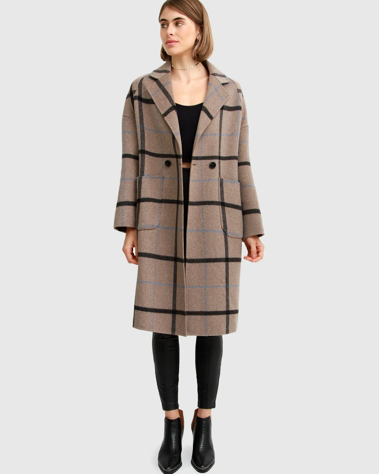 Belle & Bloom Wool Coats | Wool Coats>Publisher Double-Breasted Wool Blend Coat - Oat Plaid