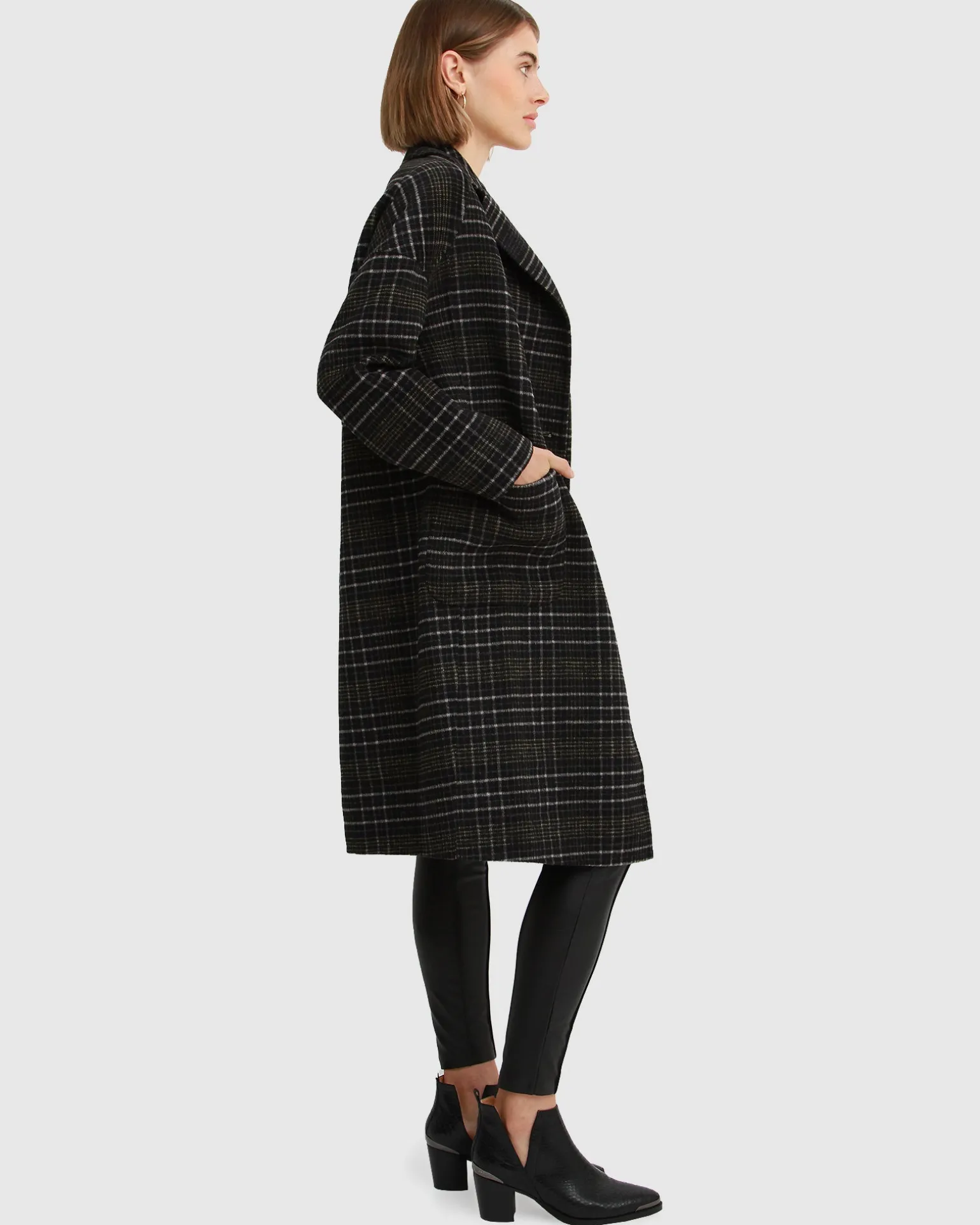 Belle & Bloom Wool Coats | Wool Coats>Publisher Double-Breasted Wool Blend Coat - Black Plaid